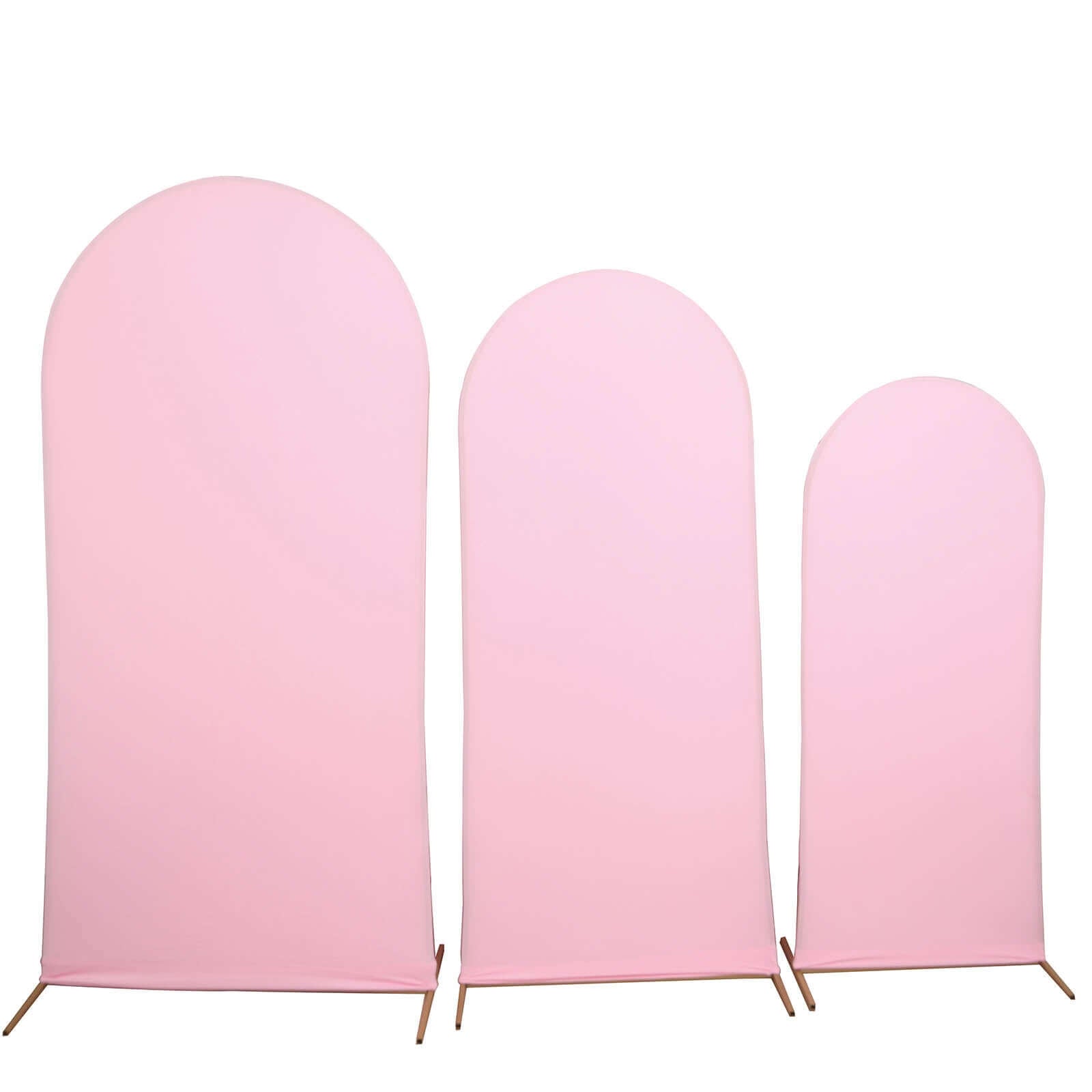 Set of 3 Matte Pink Spandex Fitted Chiara Backdrop Stand Cover For Round Top Wedding Arch - 5ft, 6ft, 7ft