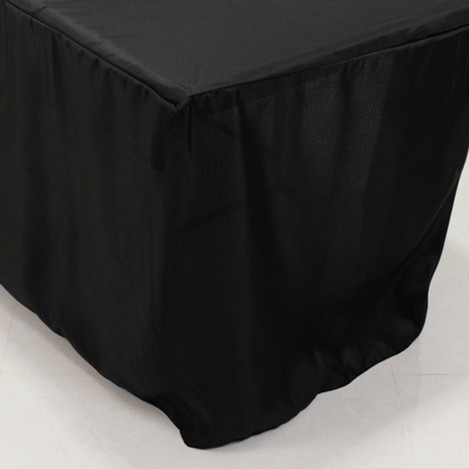 Fitted Polyester 96x30 Rectangle Tablecloth Black with Open Back Design - Easy to Maintain and Wrinkle-Resistant Table Cover for Trade Shows & Displays