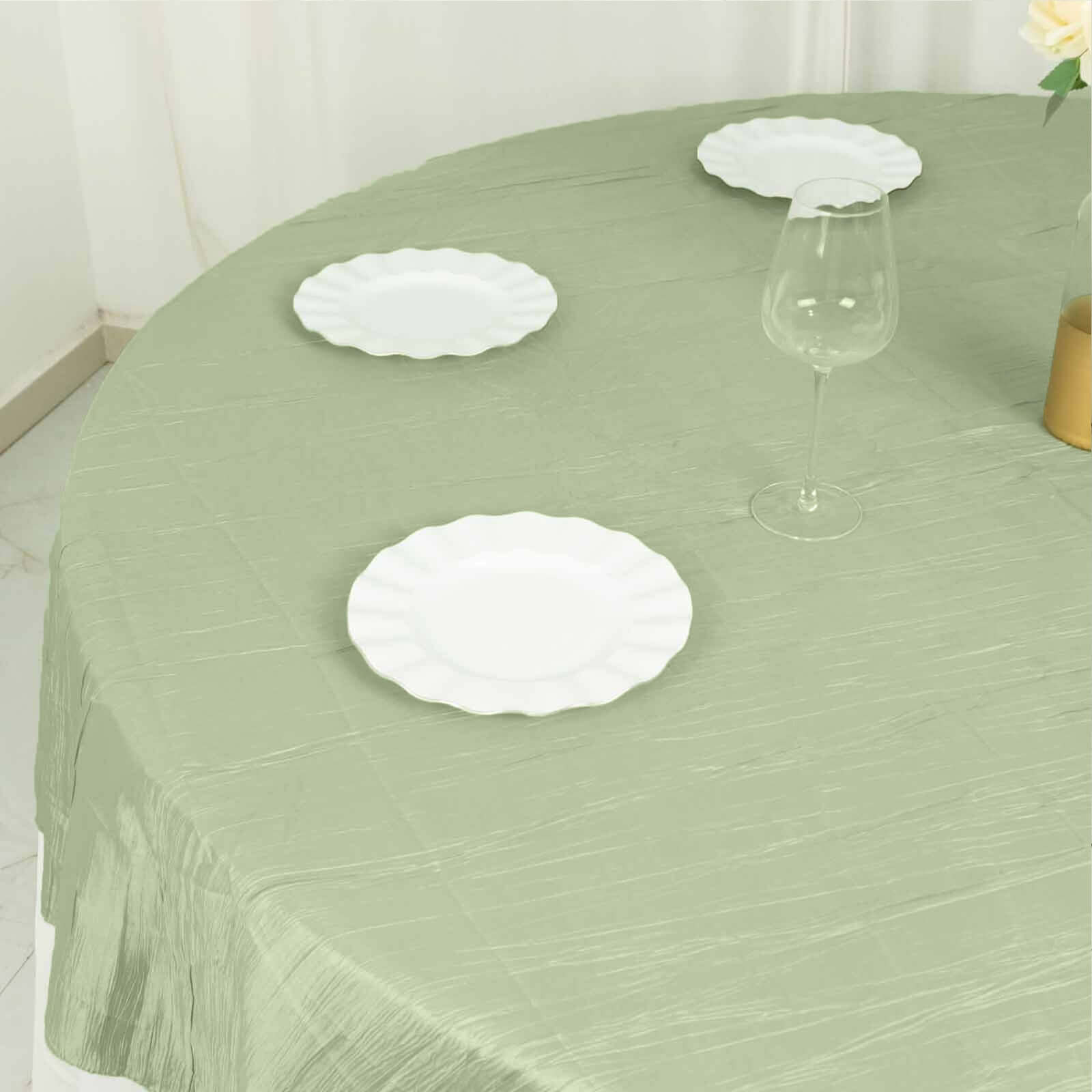 Taffeta 90x90 Table Overlay Square Tablecloth Sage Green - Accordion Crinkle Table Cover