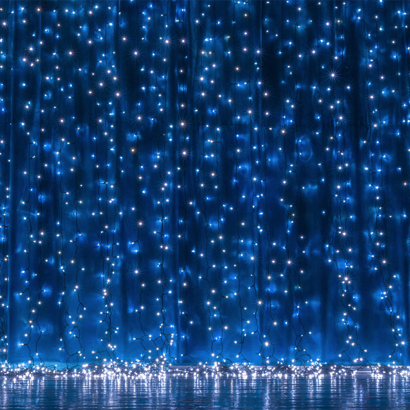 10ft Blue 300 LED Icicle Curtain Fairy String Lights with 8 Modes