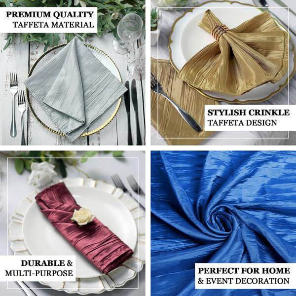 5 Pack Taffeta 20x20 Napkins Purple - Accordion Crinkle Dinner Napkins