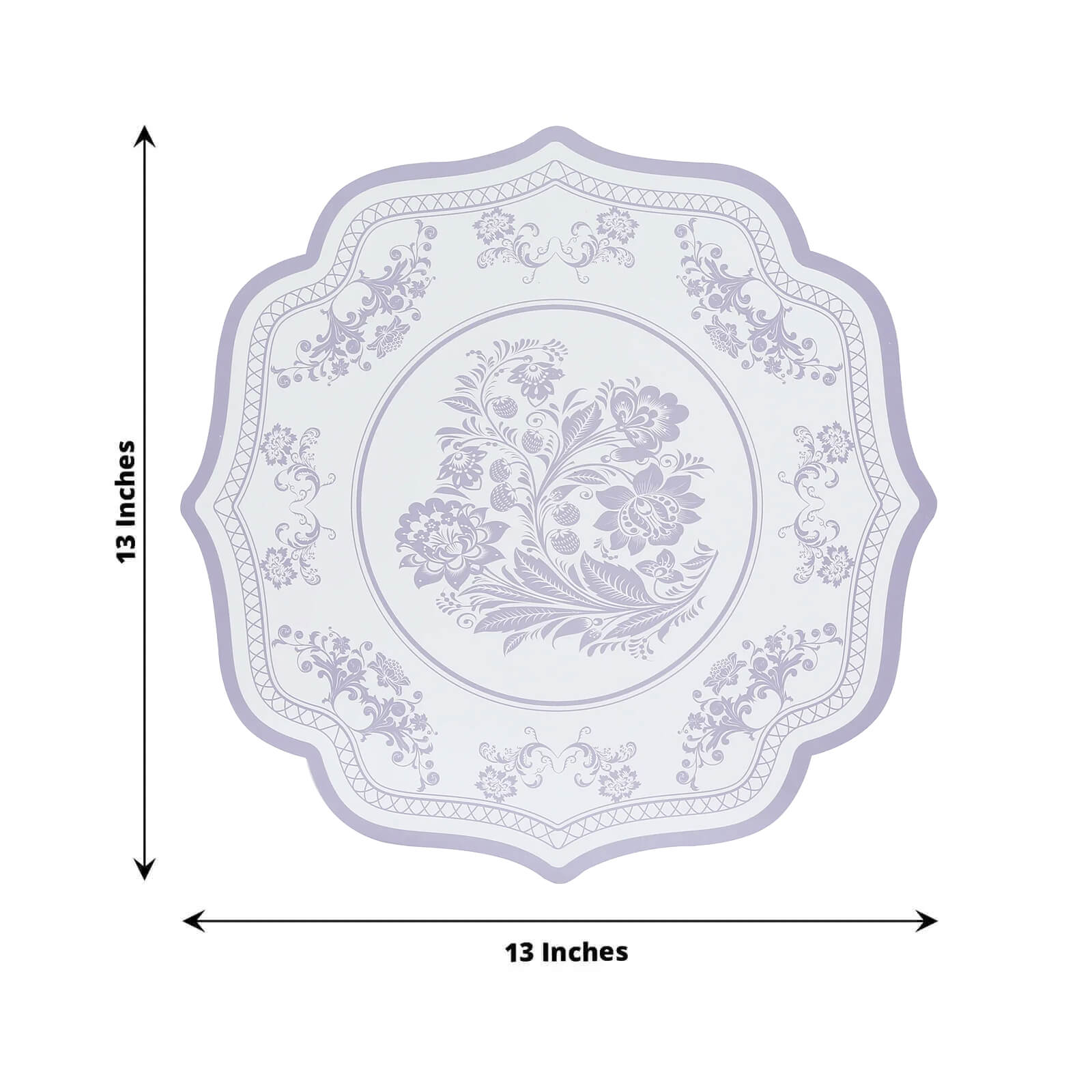 10-Pack Disposable Table Placemats 13 Round Placemats in White with Lavender French Toile Pattern & Scalloped Rim - 400GSM Cardboard Placemats for Stylish Table Setting