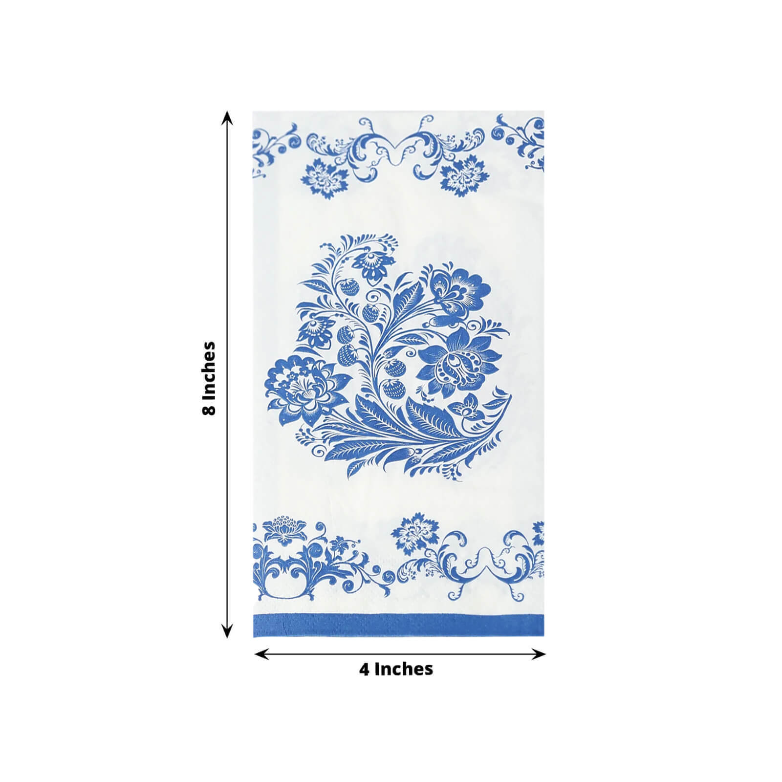 50 Pack 2-Ply Paper Party Napkins in White Royal Blue Damask Floral Pattern, Disposable Dinner Napkins - Highly Absorbent & Soft