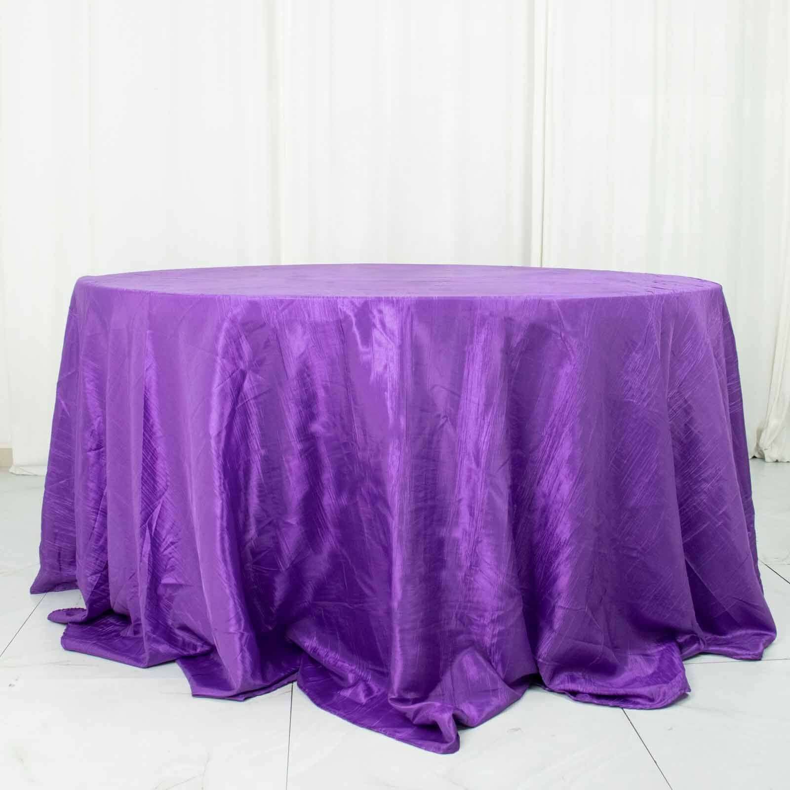 Taffeta 132 Round Tablecloth Purple - Seamless Accordion Crinkle Table Cover