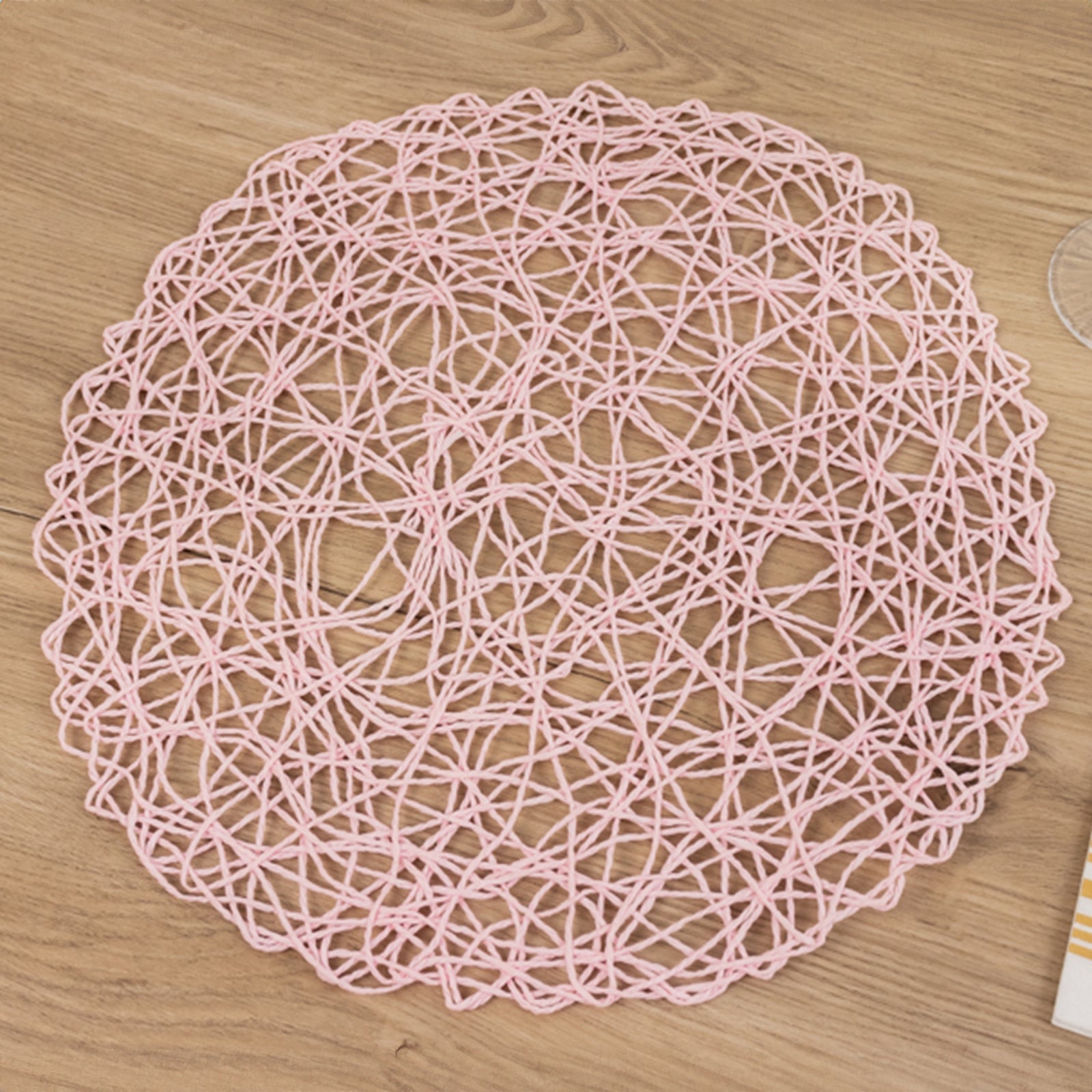 6-Pack Table Placemats Woven Fiber Design Blush Round - Disposable Mats for Dining and Events 15