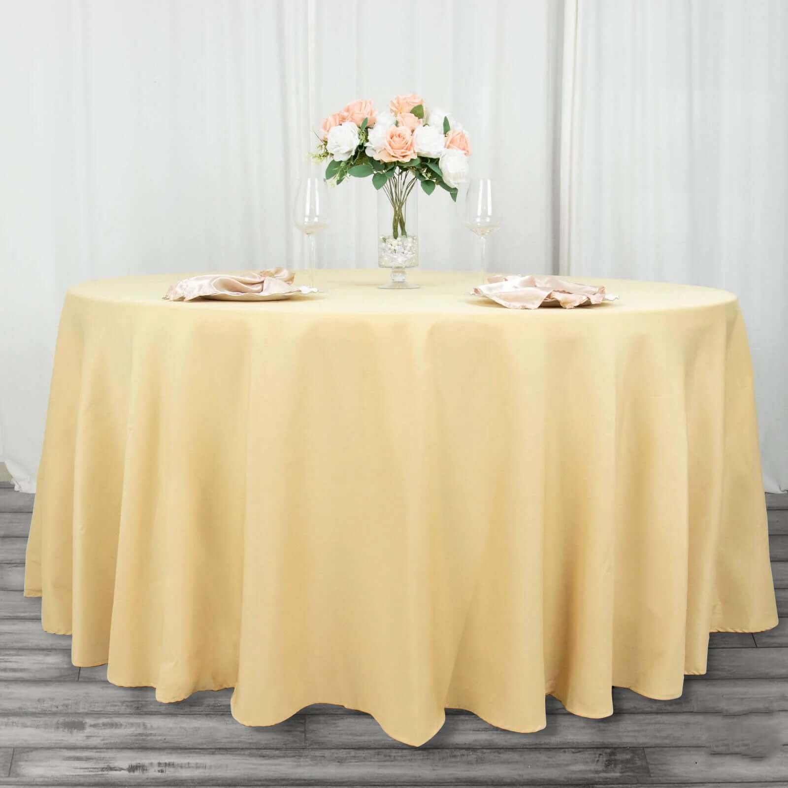 Premium Polyester 120 Round Tablecloth Champagne - Seamless 220GSM Wrinkle-Resistant Table Cover