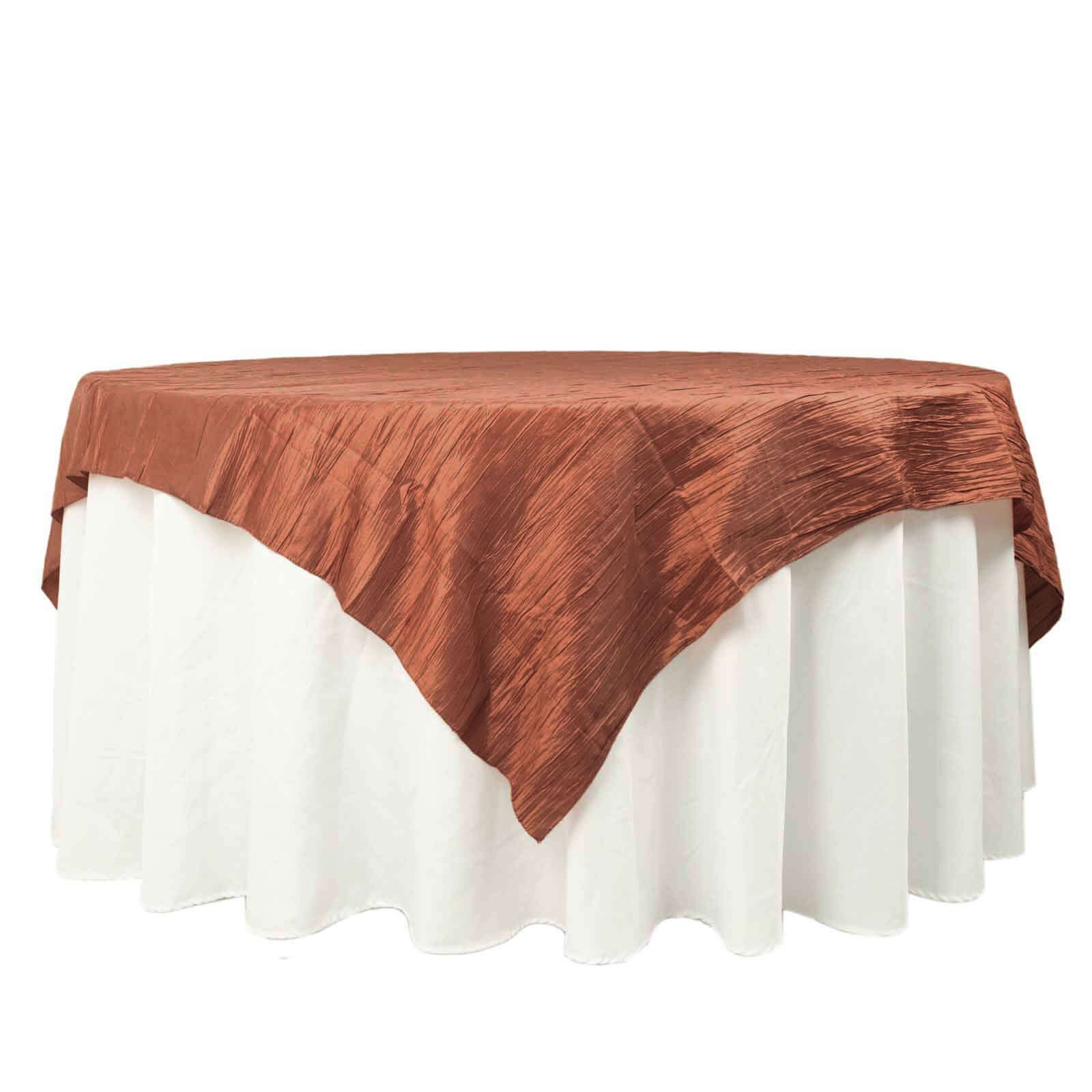 Taffeta 72x72 Table Overlay Square Tablecloth Terracotta (Rust) - Accordion Crinkle Table Cover