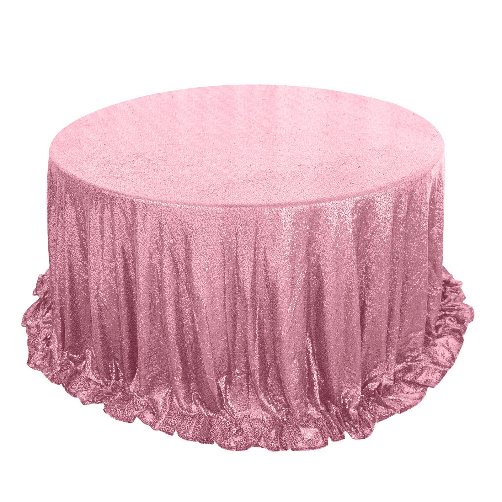 132 Pink Seamless Sequin Round Tablecloth, Sparkly Tablecloth