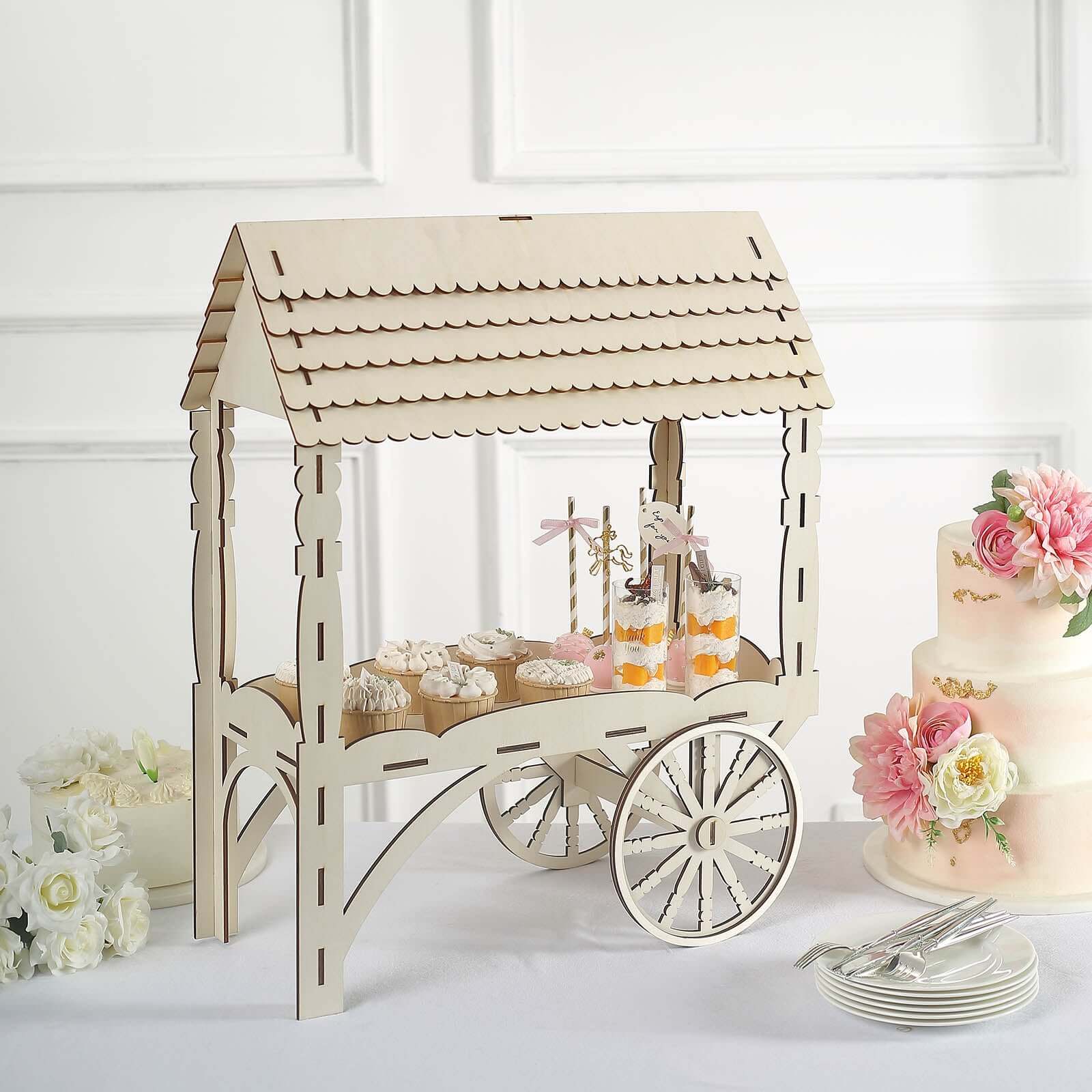 Mini Wooden Dessert Display Candy Cart Sweet Stall Design Natural - Tabletop Cupcake Stand 25