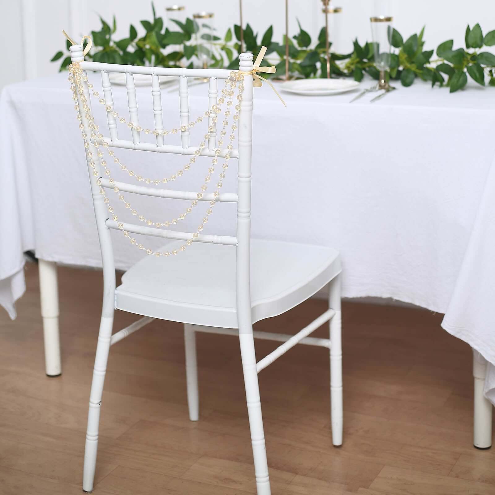 Faux Pearl Beaded 16 Chair Back Garland Sash Amber Gatsby-Inspired Style - Pre-Tied Chic Wedding Decor for Chiavari Chairs