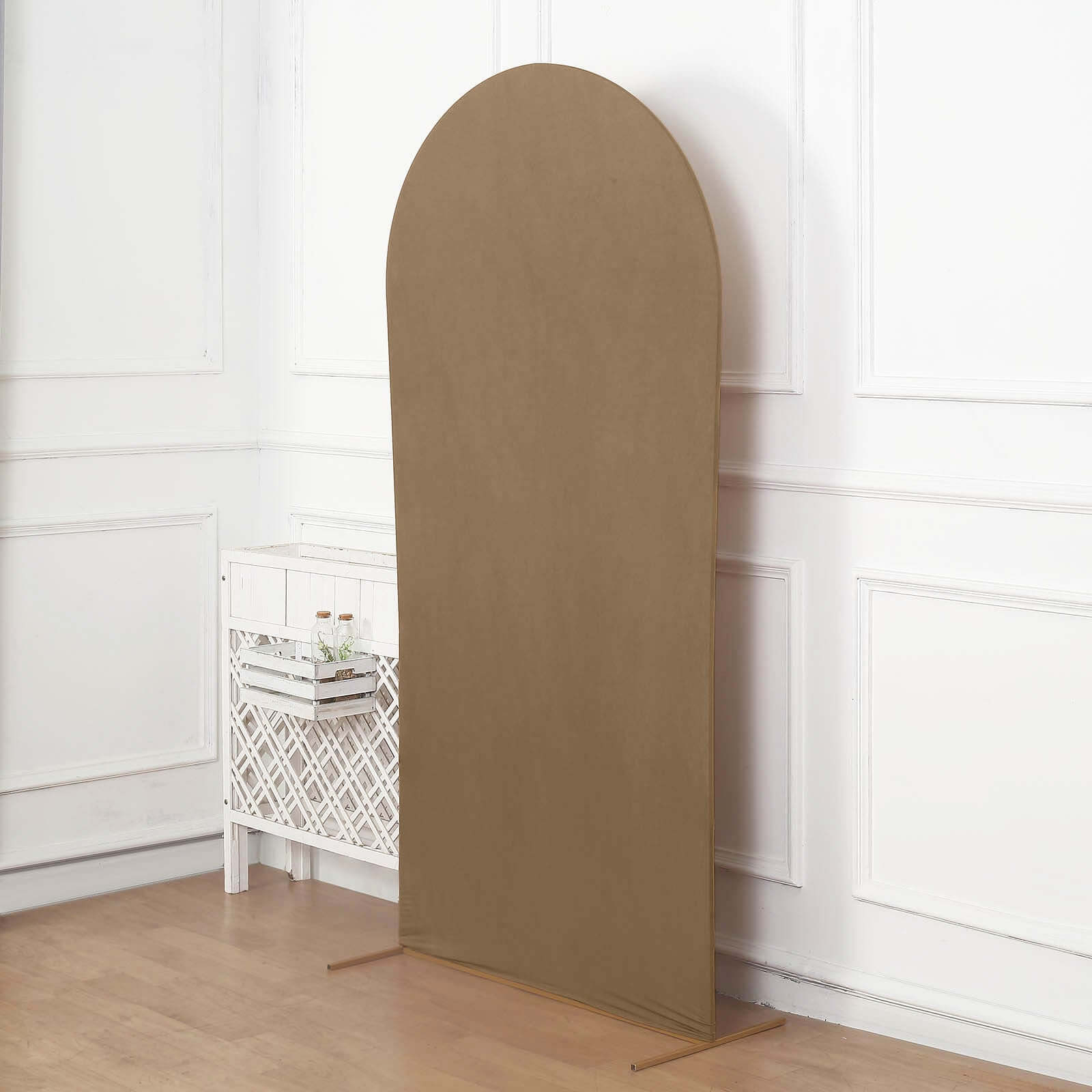 7ft Matte Taupe Spandex Fitted Chiara Backdrop Stand Cover For Round Top Wedding Arch