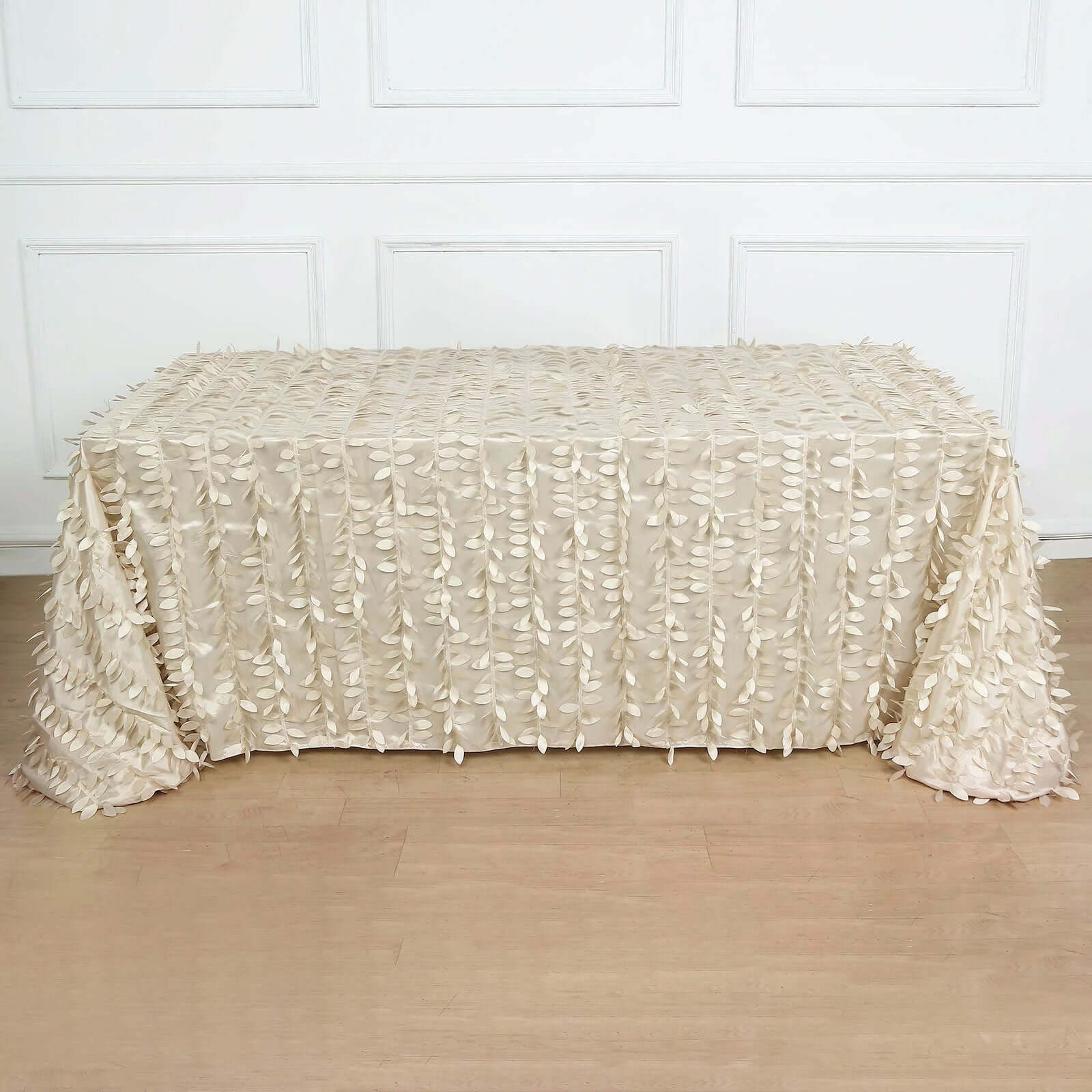 Taffeta 90x156 Rectangle Tablecloth Beige | 3D Leaf Petal Design Seamless Table Cover