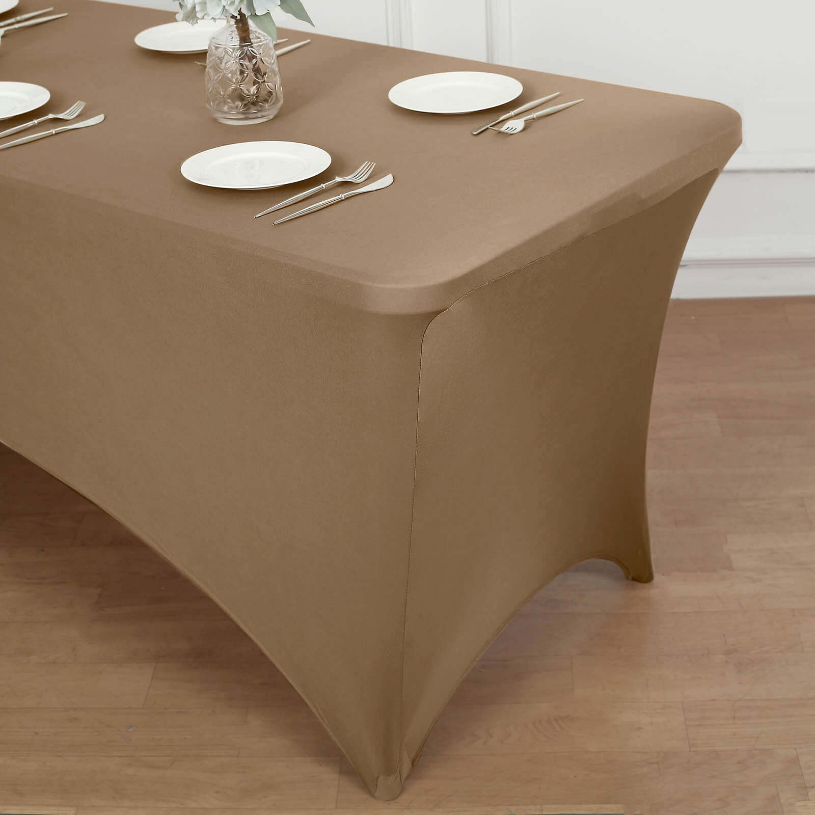 Stretch Spandex 96x30 Rectangle Table Cover Taupe - Durable Form-Fitting Tablecloth