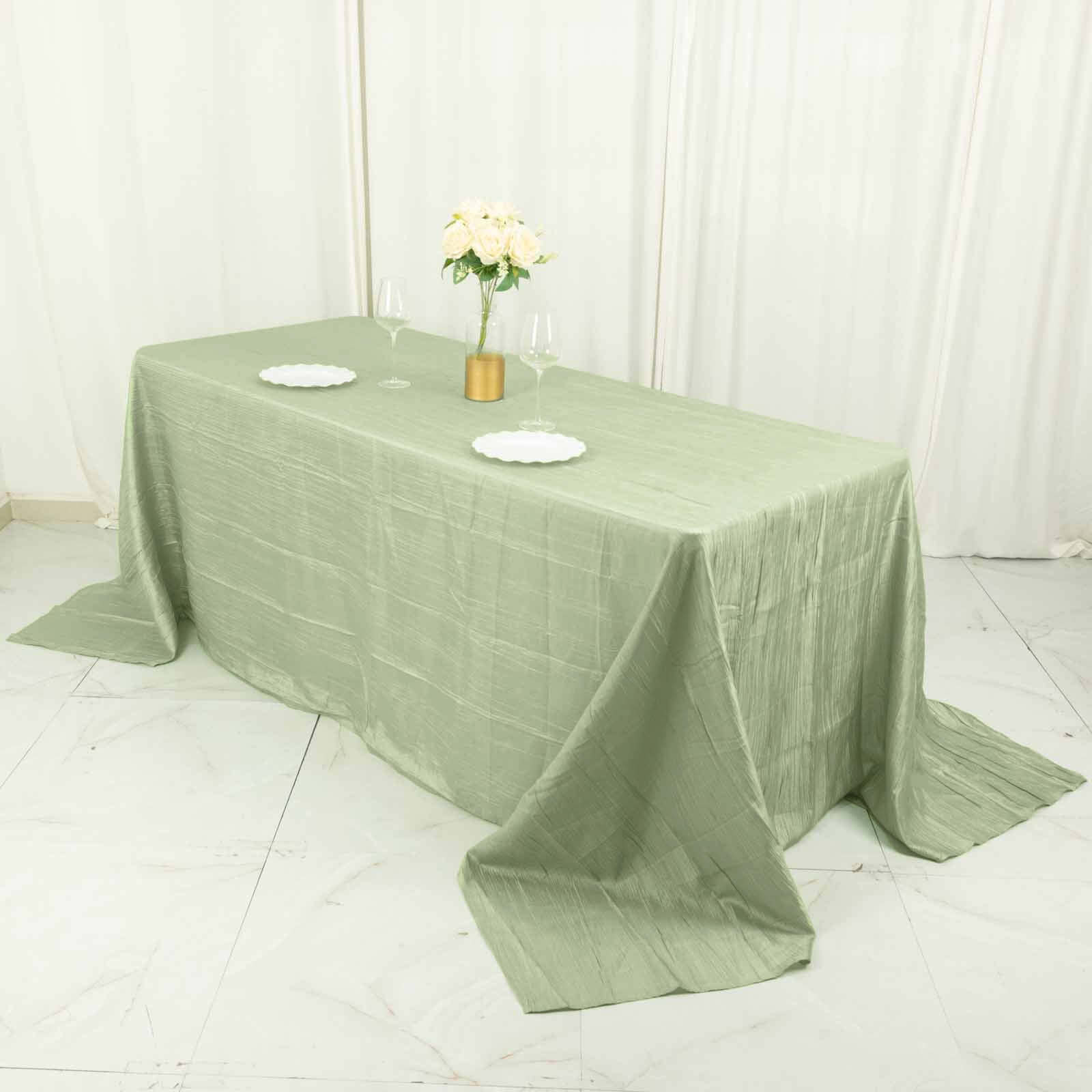 Taffeta 90x132 Rectangle Tablecloth Sage Green - Seamless Accordion Crinkle Table Cover