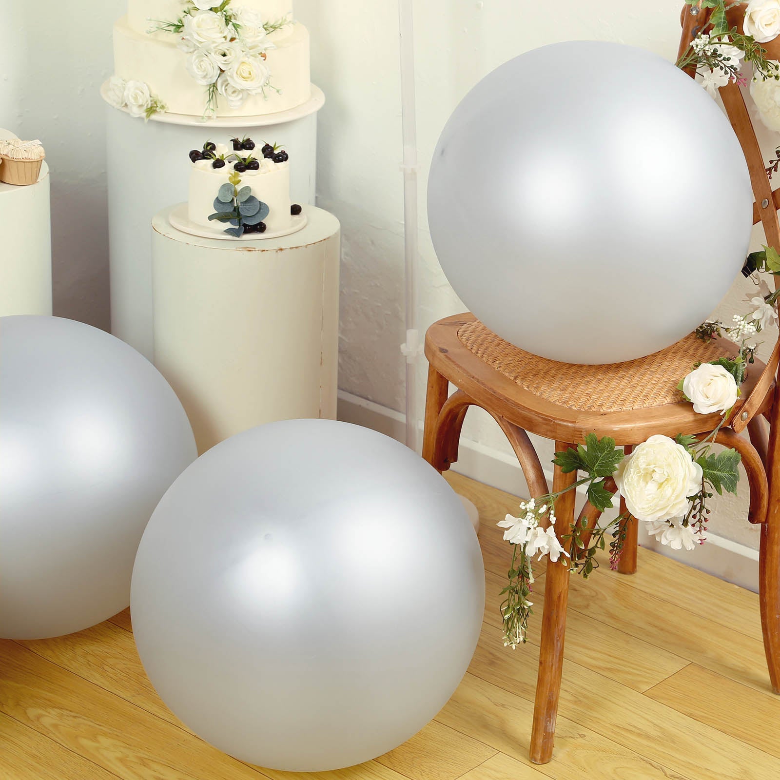 5 Pack Large Silver Biodegradable Balloons, 36 Thickened Extra Strong Eco-friendly Latex Helium Party Balloons