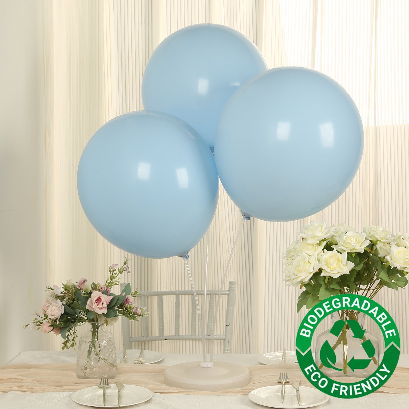 10 Pack Matte Pastel Ice Blue Biodegradable Balloons 18, Round Eco-friendly Thick Latex Party Balloons