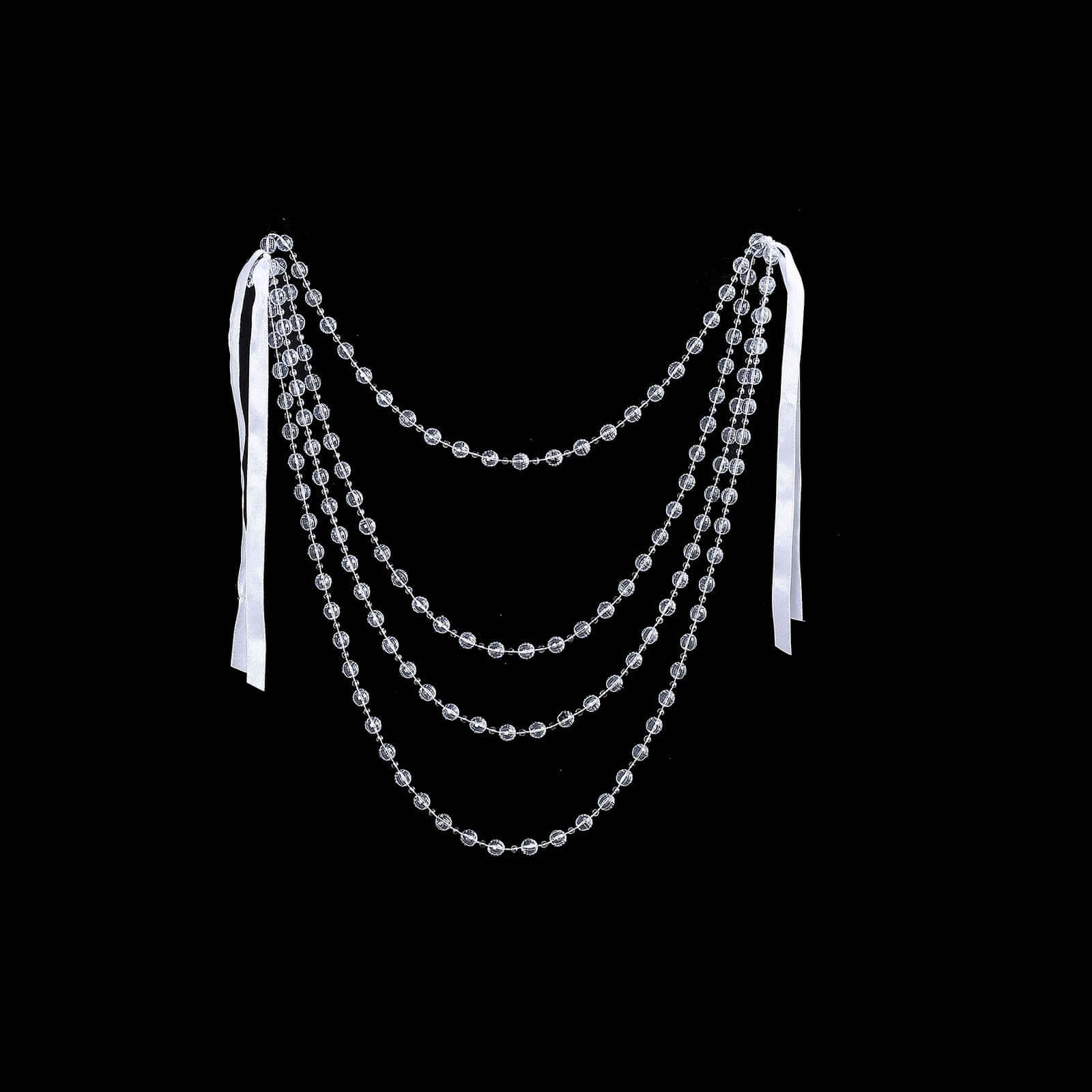 Faux Pearl Beaded 16 Chair Back Garland Sash Clear Gatsby-Inspired Style - Pre-Tied Chic Wedding Decor for Chiavari Chairs