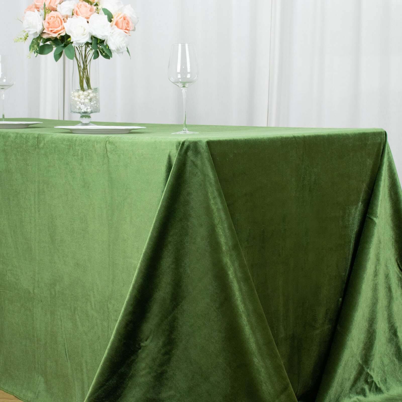 Premium Velvet 90x132 Rectangle Tablecloth Olive Green - Reusable Soft & Seamless Table Cover