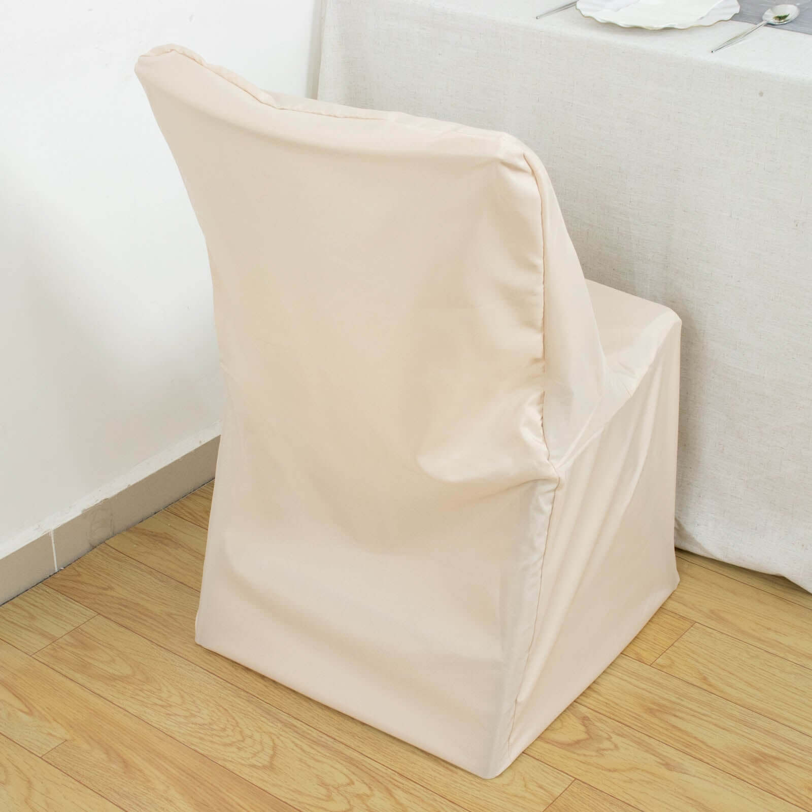 Polyester Chair Cover for Folding Lifetime Chairs Beige - Reusable Durable Slip-On Cover