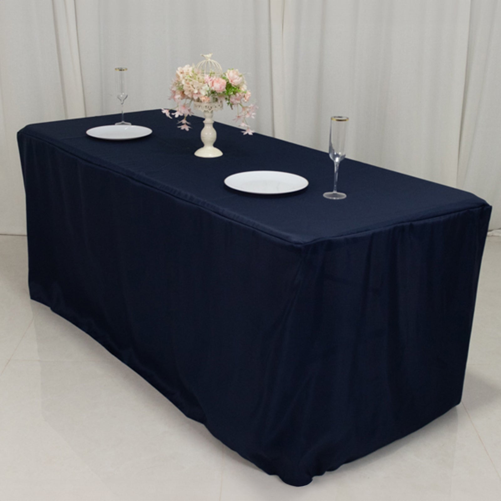 Fitted Polyester 72x30 Rectangle Tablecloth Navy Blue with Open Back Design - Easy to Maintain and Wrinkle-Resistant Table Cover