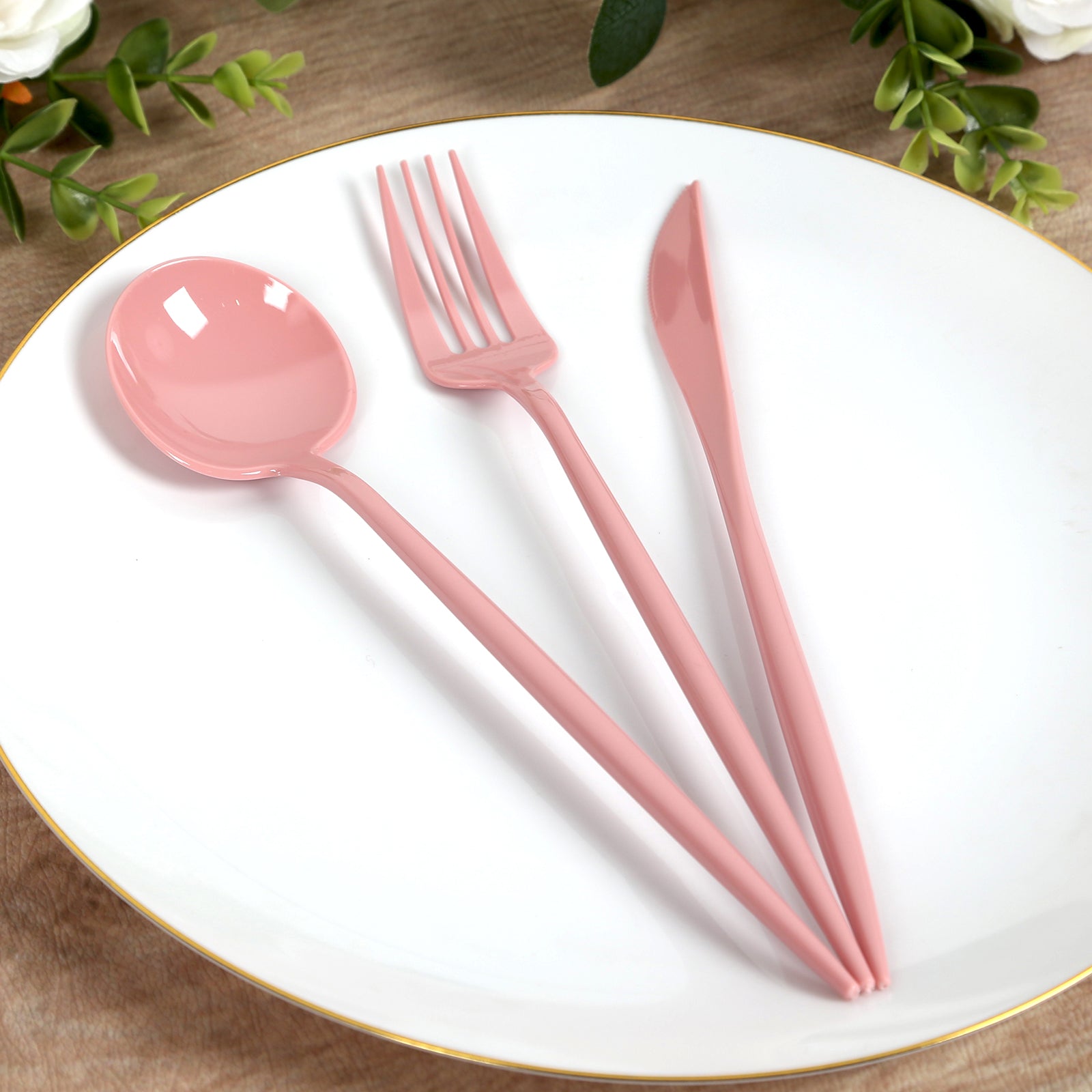 60 Pack Plastic Silverware Set, Dusty Rose Heavy Duty Disposable Sleek Utensil Cutlery