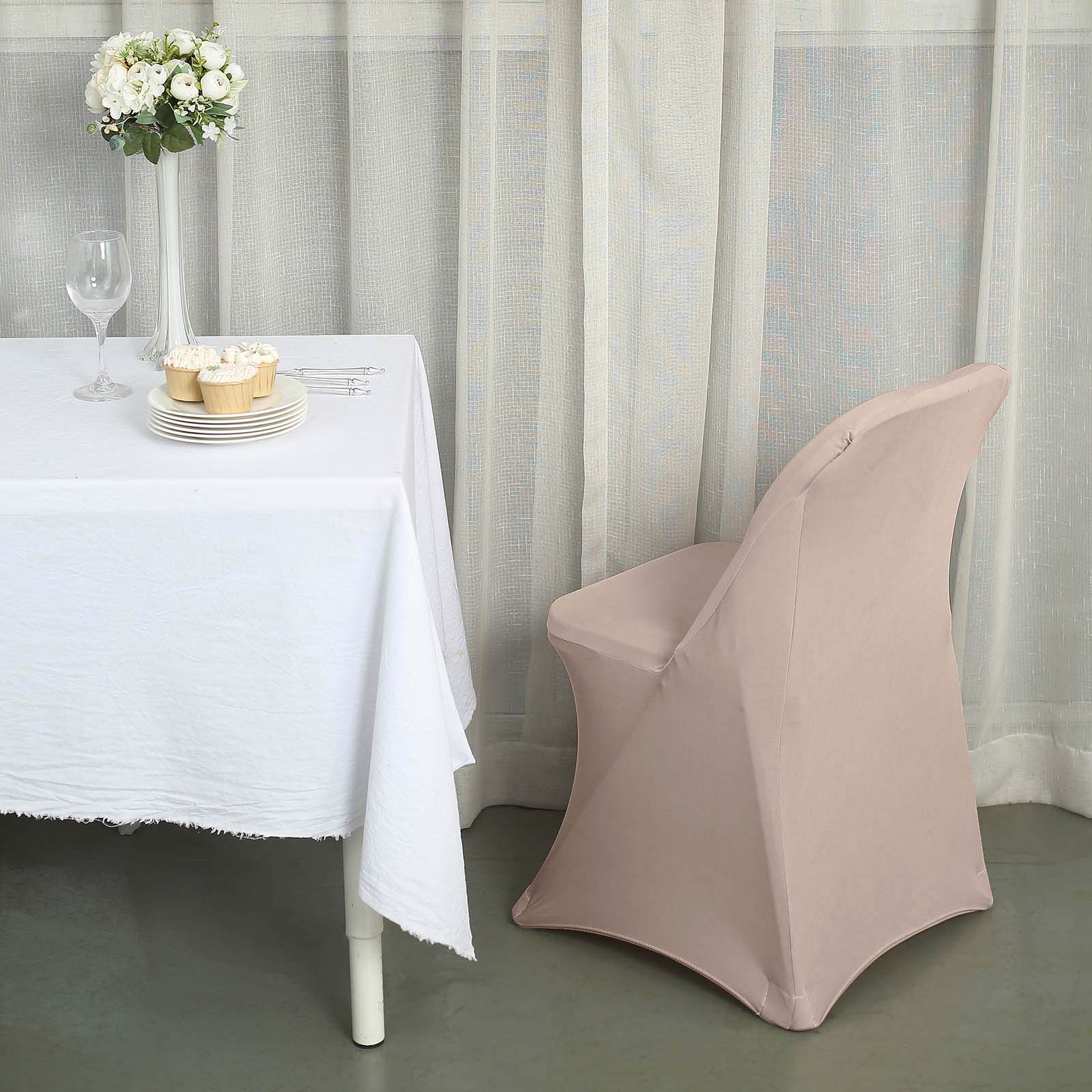 Stretch Spandex Chair Cover Nude for Folding Chairs - Reusable & Wrinkle-Resistant 160GSM Fitted Slipcover