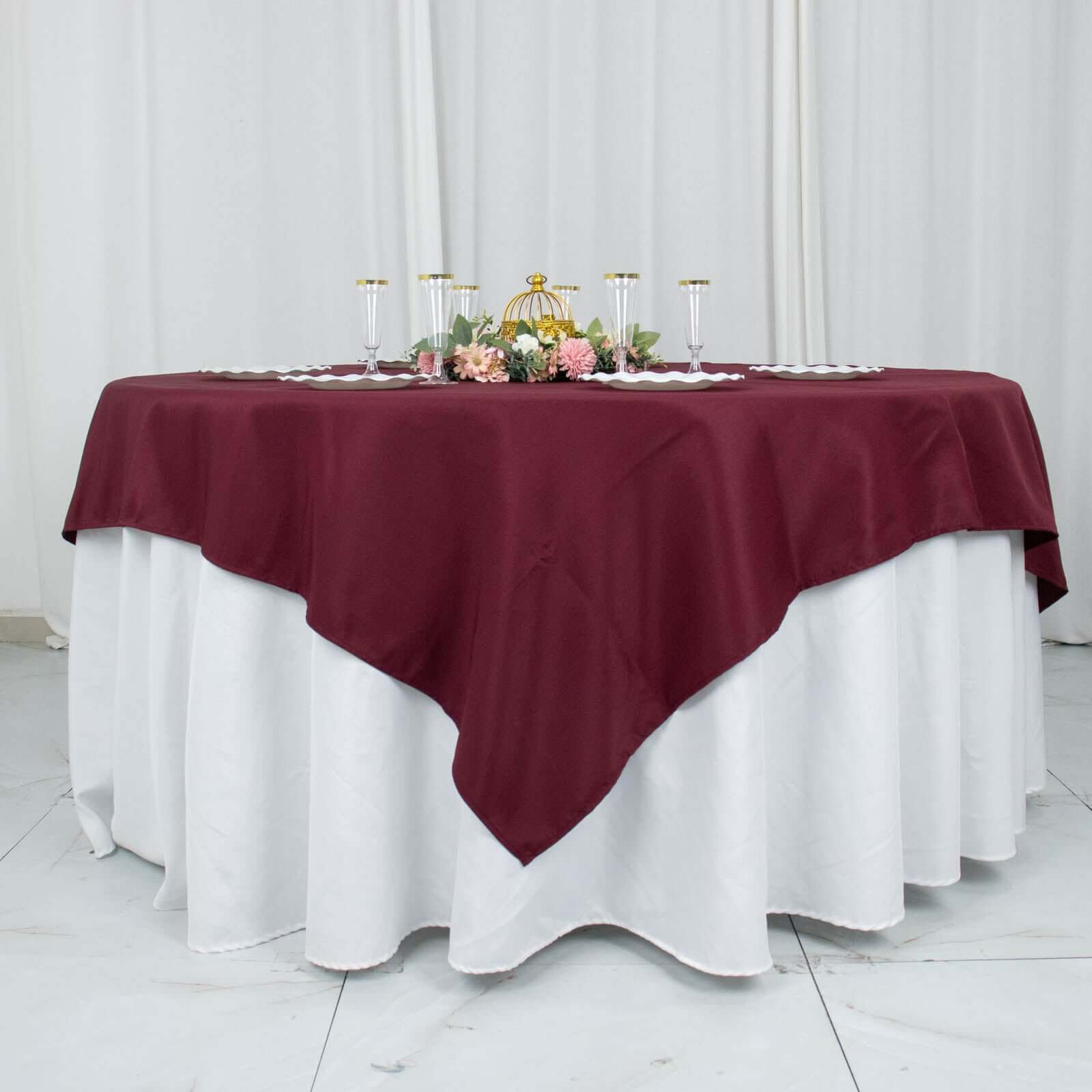 Premium Polyester 70x70 Table Overlay Square Tablecloth Burgundy 220GSM Wrinkle-Resistant Table Cover