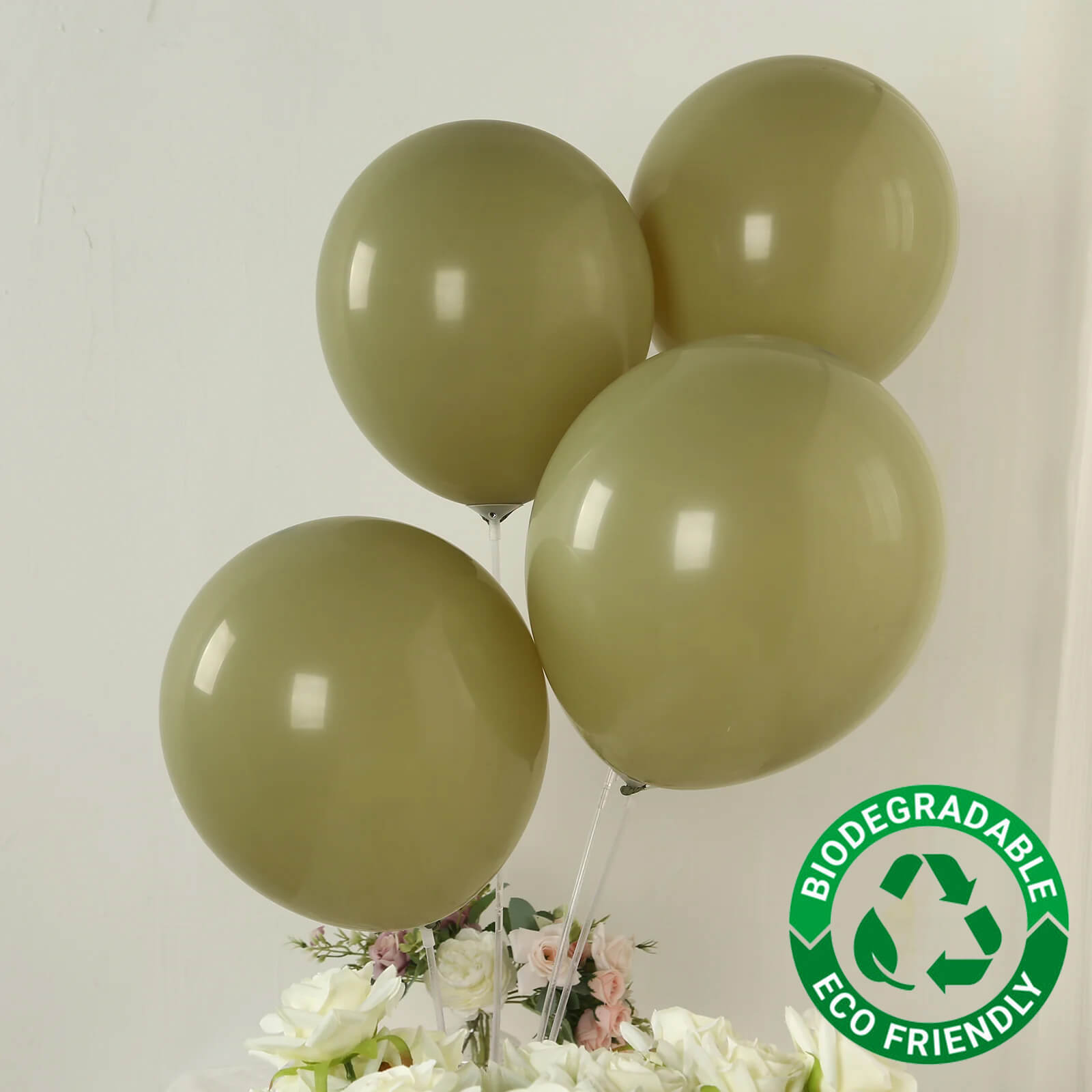 50 Pack Matte Pastel Olive Green Biodegradable Balloons 12, Round Eco-friendly Thick Latex Party Balloons