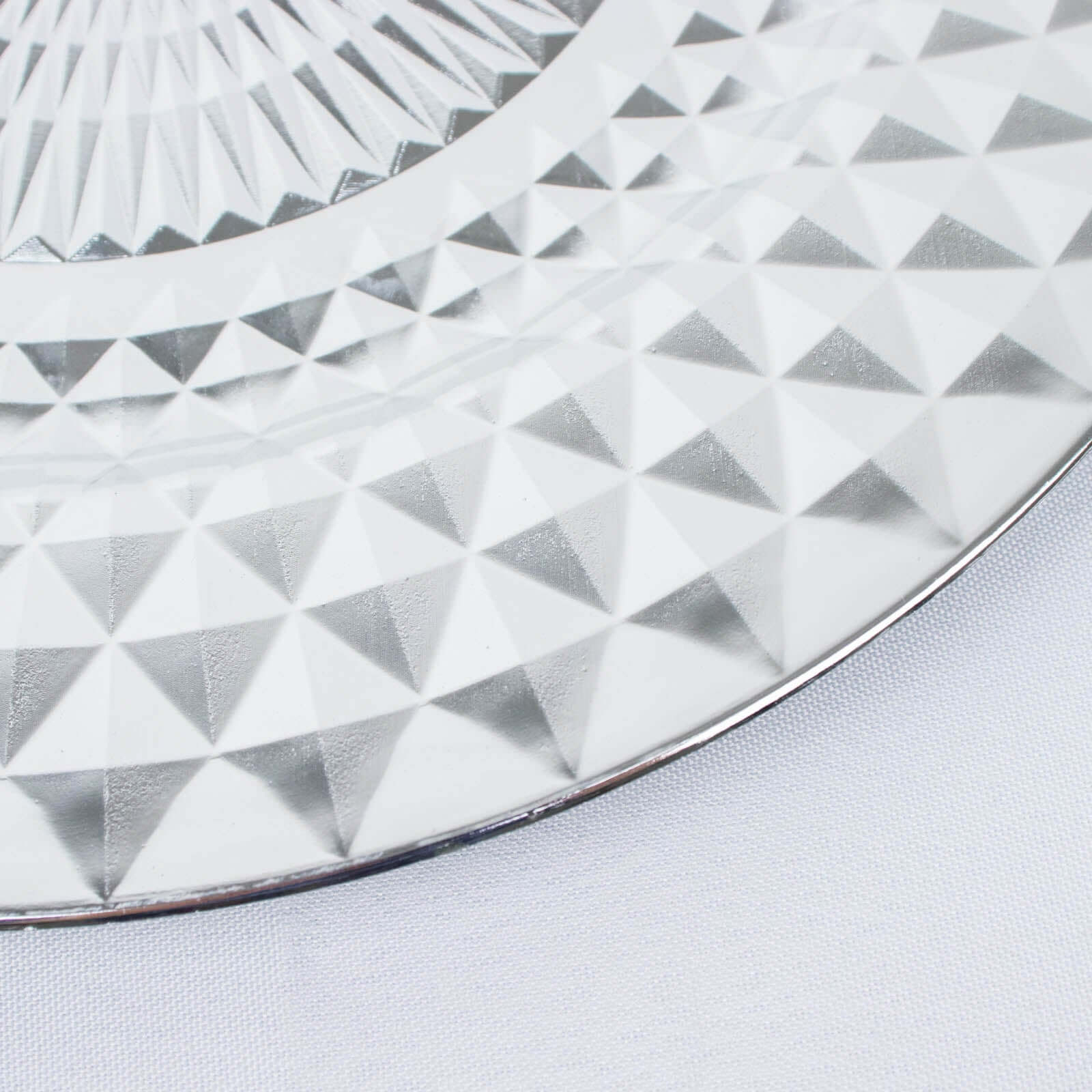 6-Pack Plastic Round Charger Plates 13 in Silver with Diamond Pattern, Sparkling Disposable Dinner Charger Tableware