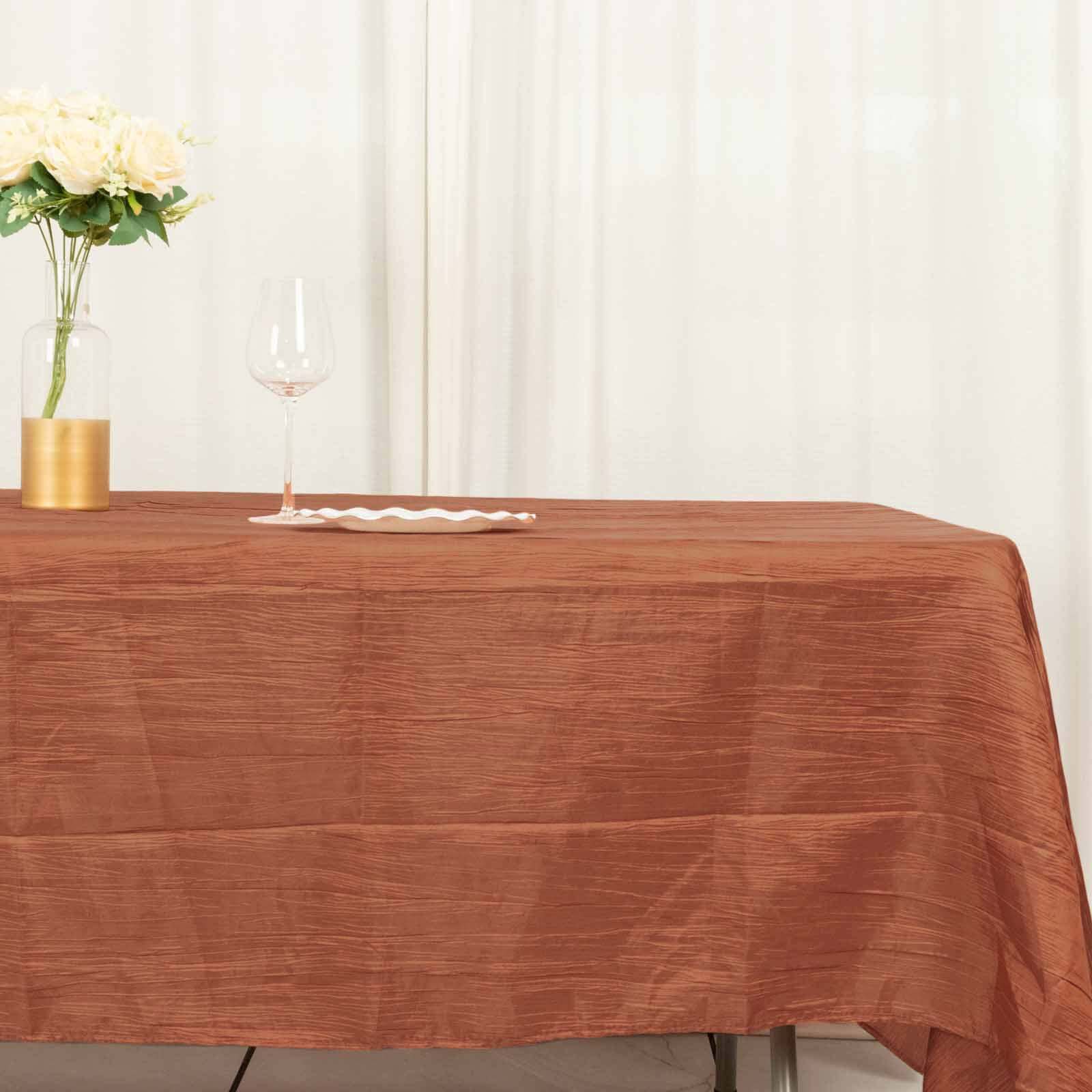 Taffeta 60x102 Rectangle Tablecloth Terracotta (Rust) - Accordion Crinkle Table Cover