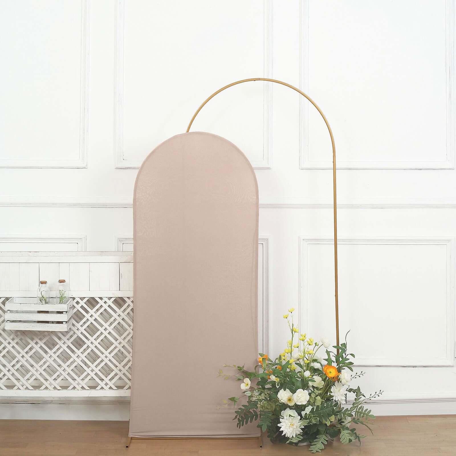 5ft Matte Nude Spandex Fitted Chiara Backdrop Stand Cover For Round Top Wedding Arch