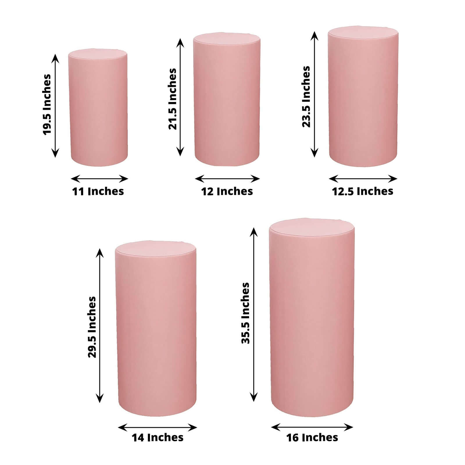 Set of 5 Dusty Rose Spandex Cylinder Pedestal Stand Covers, Stretchable Pillar Prop Covers - 160 GSM