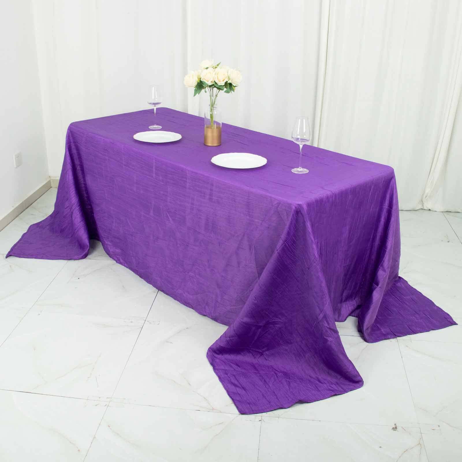 Taffeta 90x132 Rectangle Tablecloth Purple - Seamless Accordion Crinkle Table Cover