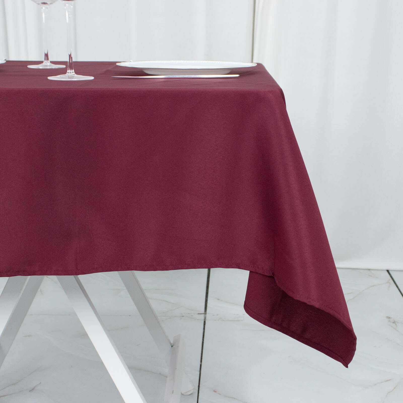 Premium Polyester 54x54 Table Overlay Square Tablecloth Burgundy - Stain and Wrinkle-Resistant 220GSM Table Topper