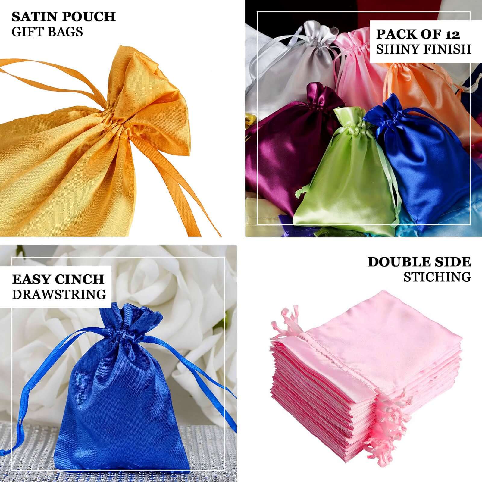 12 Pack 4x6 Beige Satin Drawstring Wedding Party Favor Gift Bags