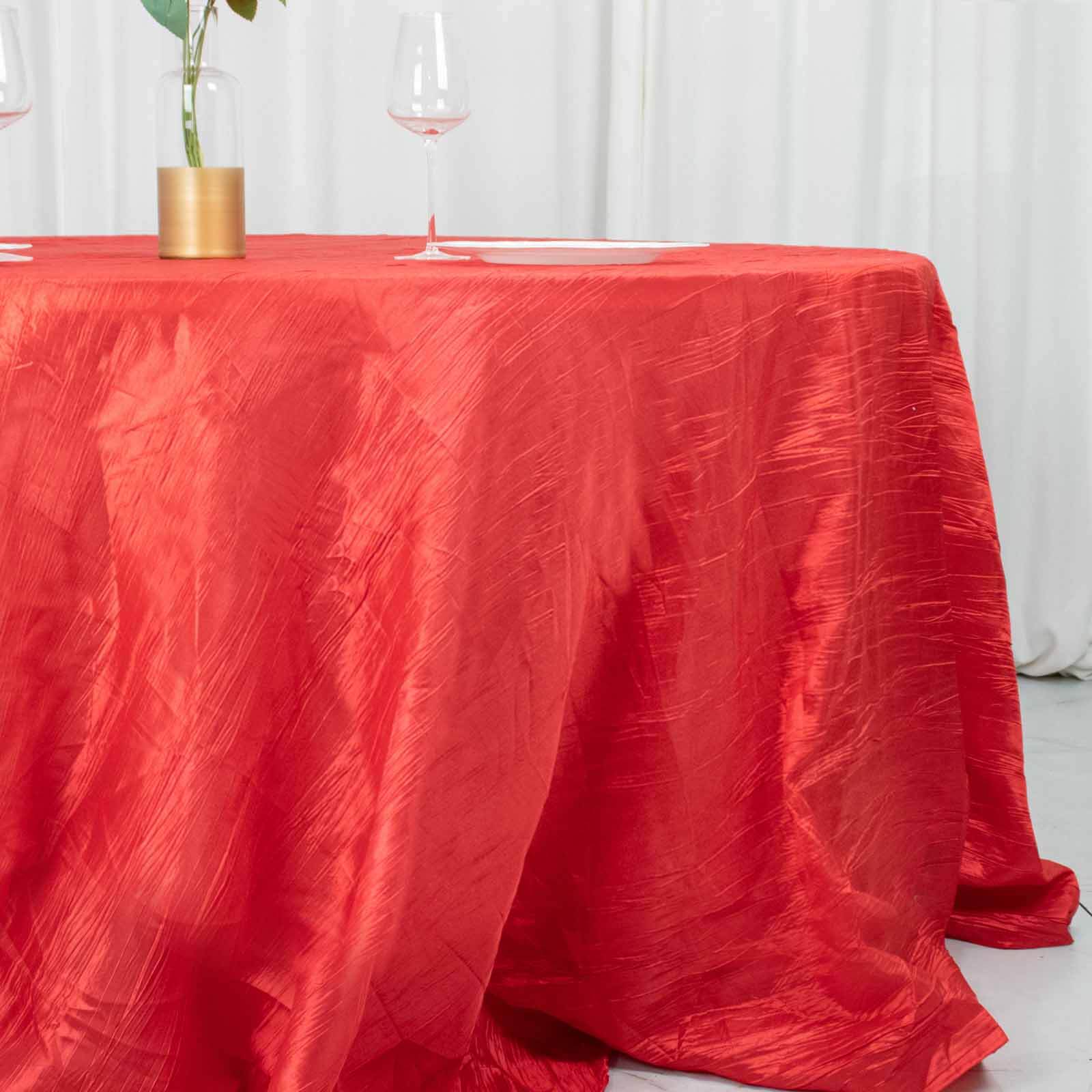 Taffeta 132 Round Tablecloth Red - Seamless Accordion Crinkle Table Cover