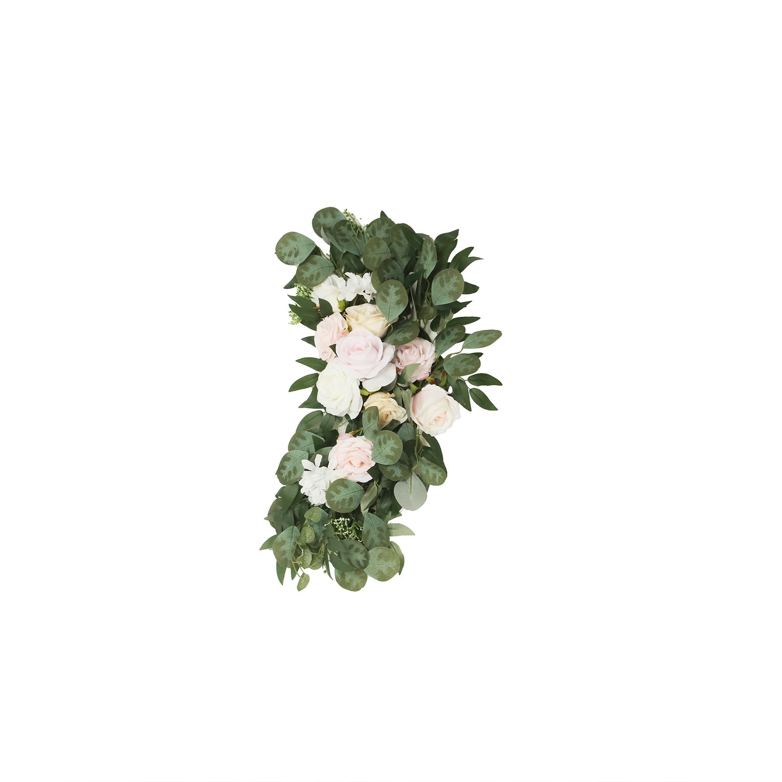 Set of 2 Silk Rose Floral Swag Wedding Arch Flowers in Cream Blush with Eucalyptus Leaves, Large Artificial Flower Arrangement Garlands - 24,42