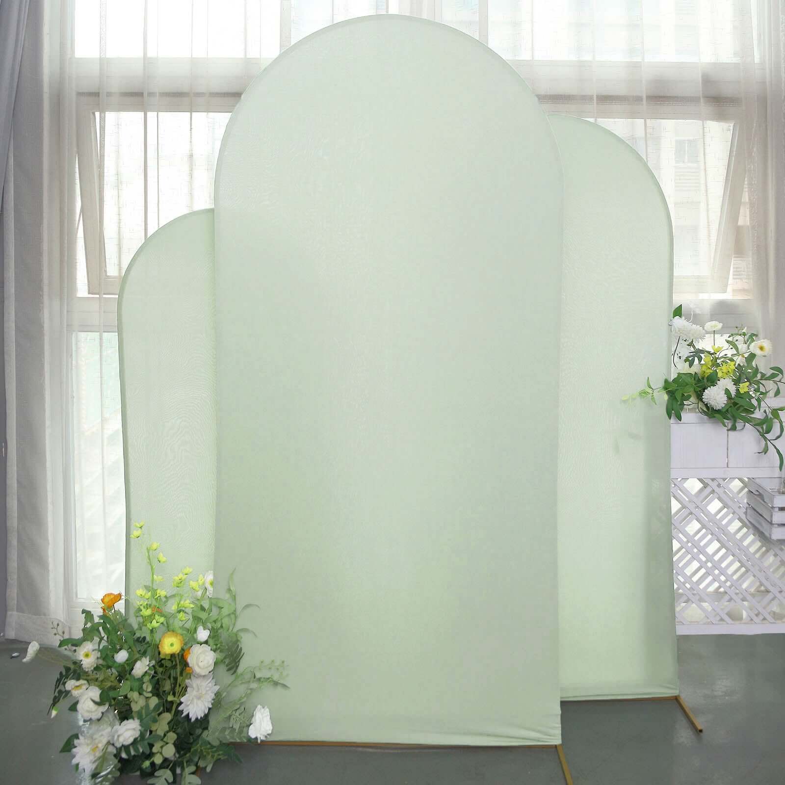 Set of 3 Matte Sage Green Spandex Fitted Chiara Backdrop Stand Cover For Round Top Wedding Arch - 5ft, 6ft, 7ft