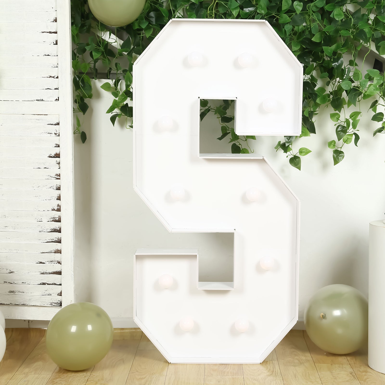 Giant LED Marquee Light Up Letter S, White 4ft Pre-Cut Foam Board with 10 Warm White Battery Operated LEDs, Glue Gun and Sticks