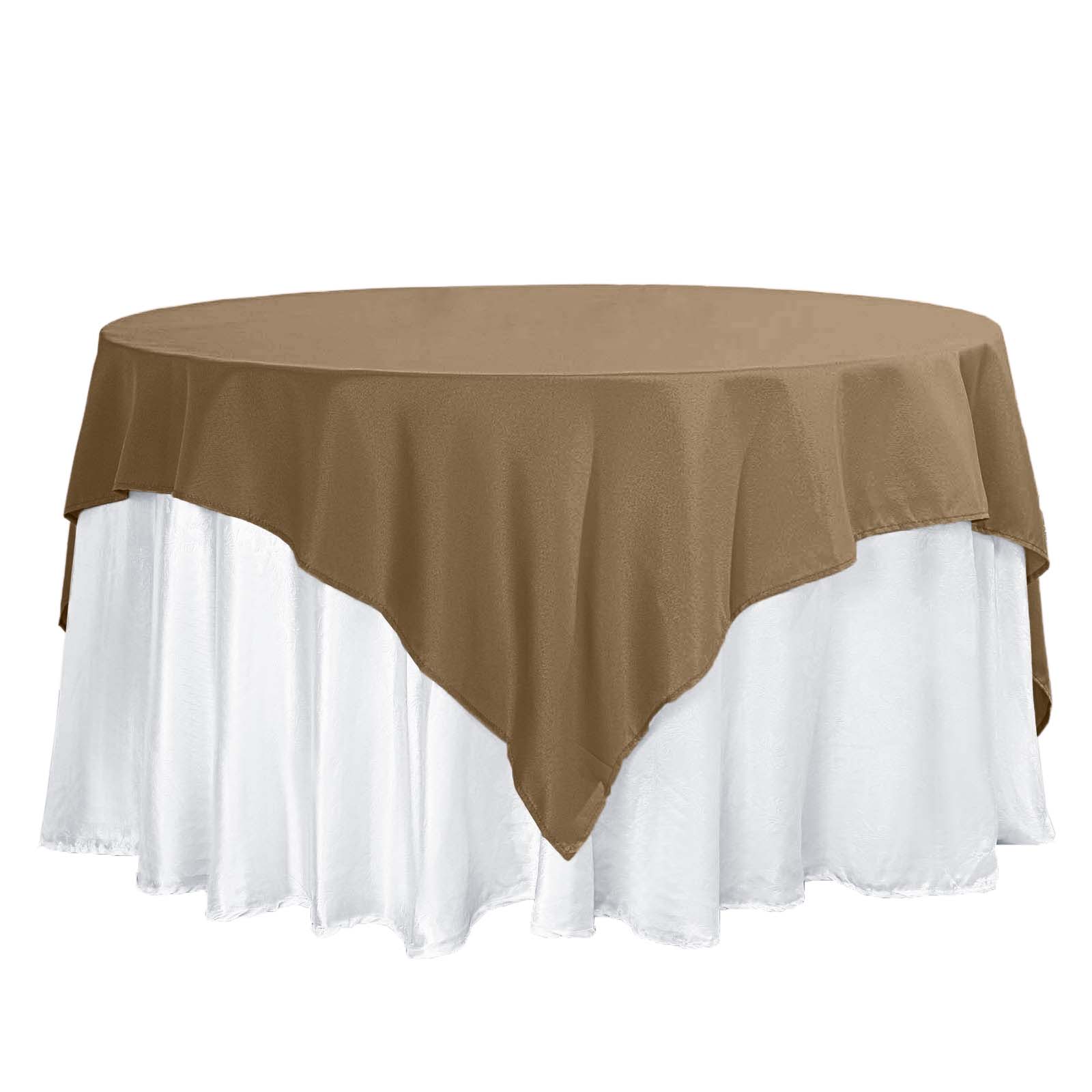 Polyester 70x70 Table Overlay Square Tablecloth Taupe - Wrinkle-Resistant & Durable Table Cover