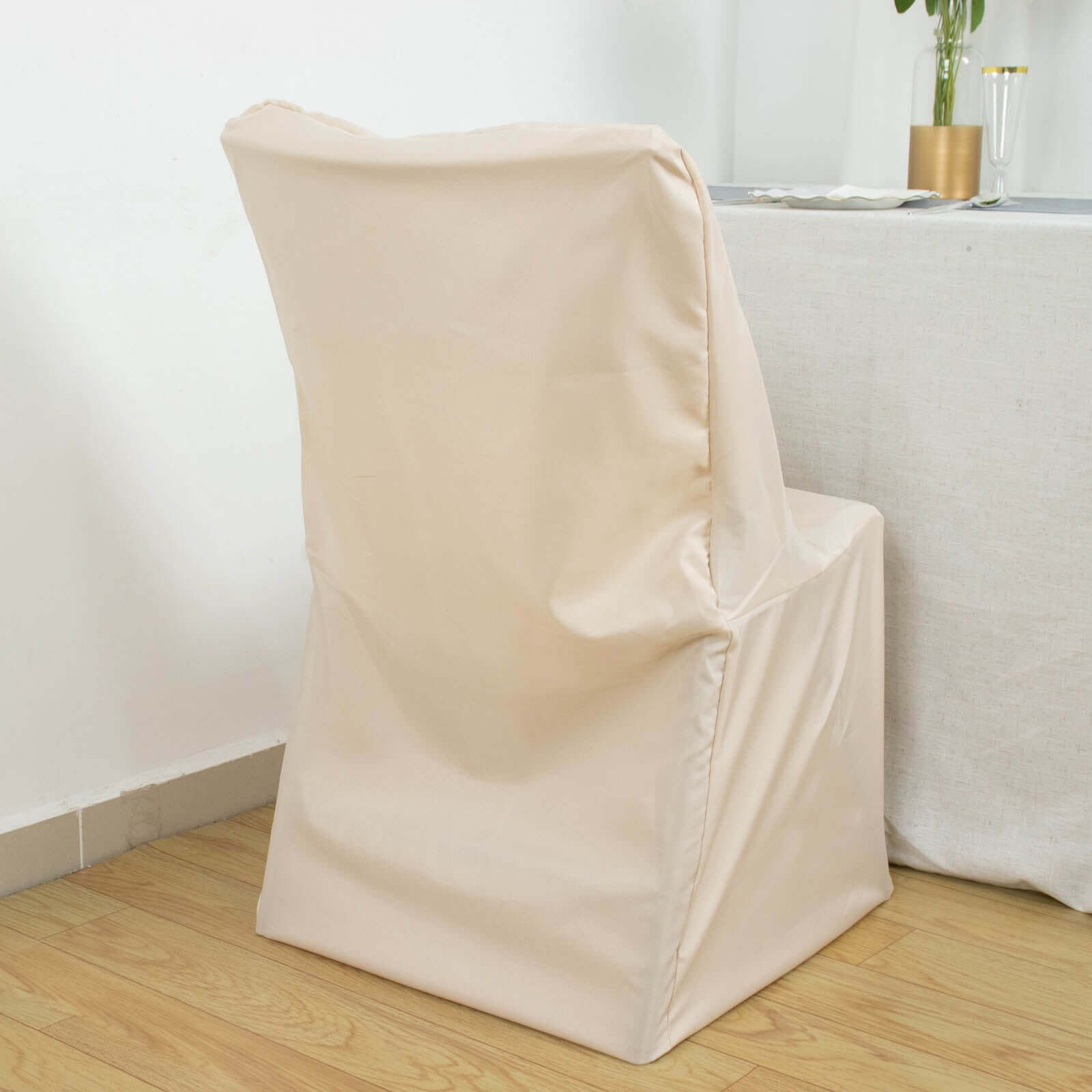 Polyester Chair Cover for Folding Lifetime Chairs Beige - Reusable Durable Slip-On Cover