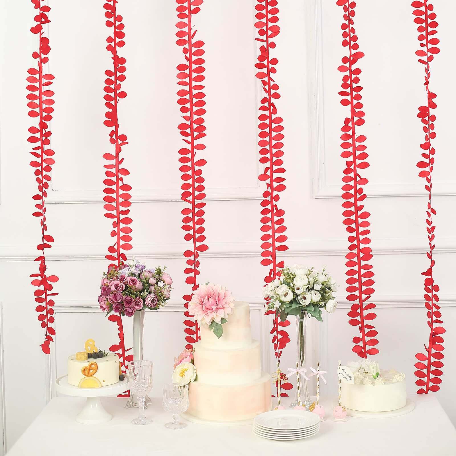 Taffeta Ribbon Sash with 4 Leaf Petal Design Red 50ft - Sophisticated Artificial Fabric Garland