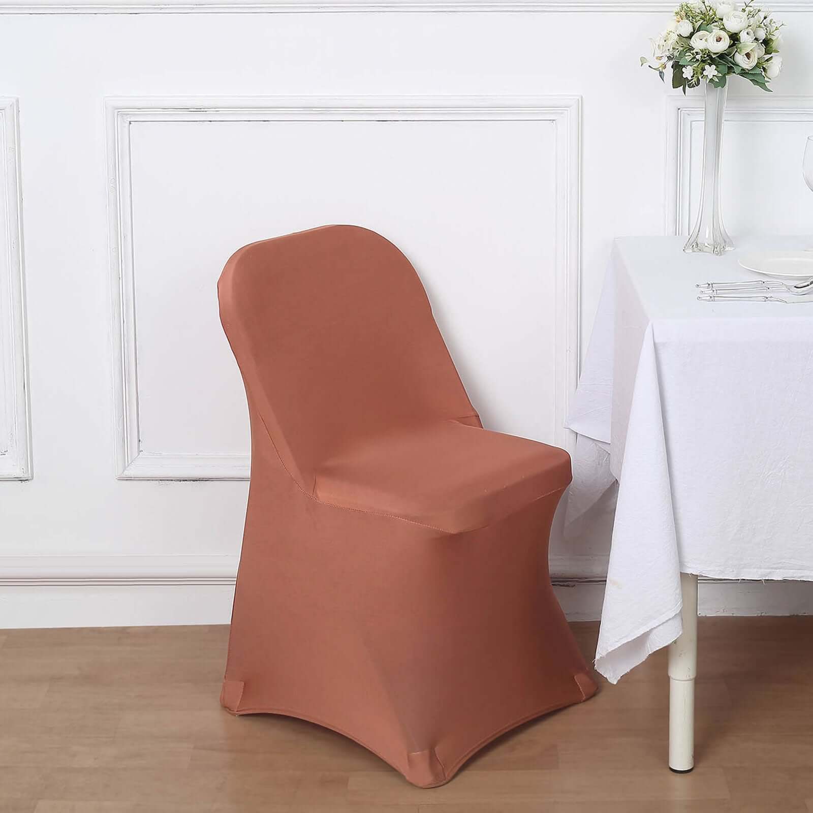 Stretch Spandex Chair Cover Terracotta (Rust) for Folding Chairs - Reusable & Wrinkle-Resistant 160GSM Fitted Slipcover