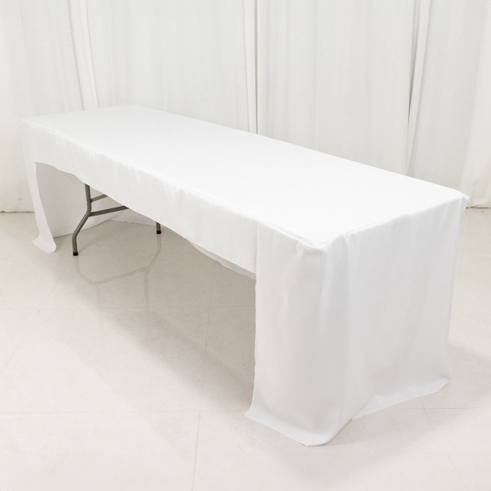 Fitted Polyester 96x30 Rectangle Tablecloth White with Open Back Design - Easy to Maintain and Wrinkle-Resistant Table Cover for Trade Shows & Displays