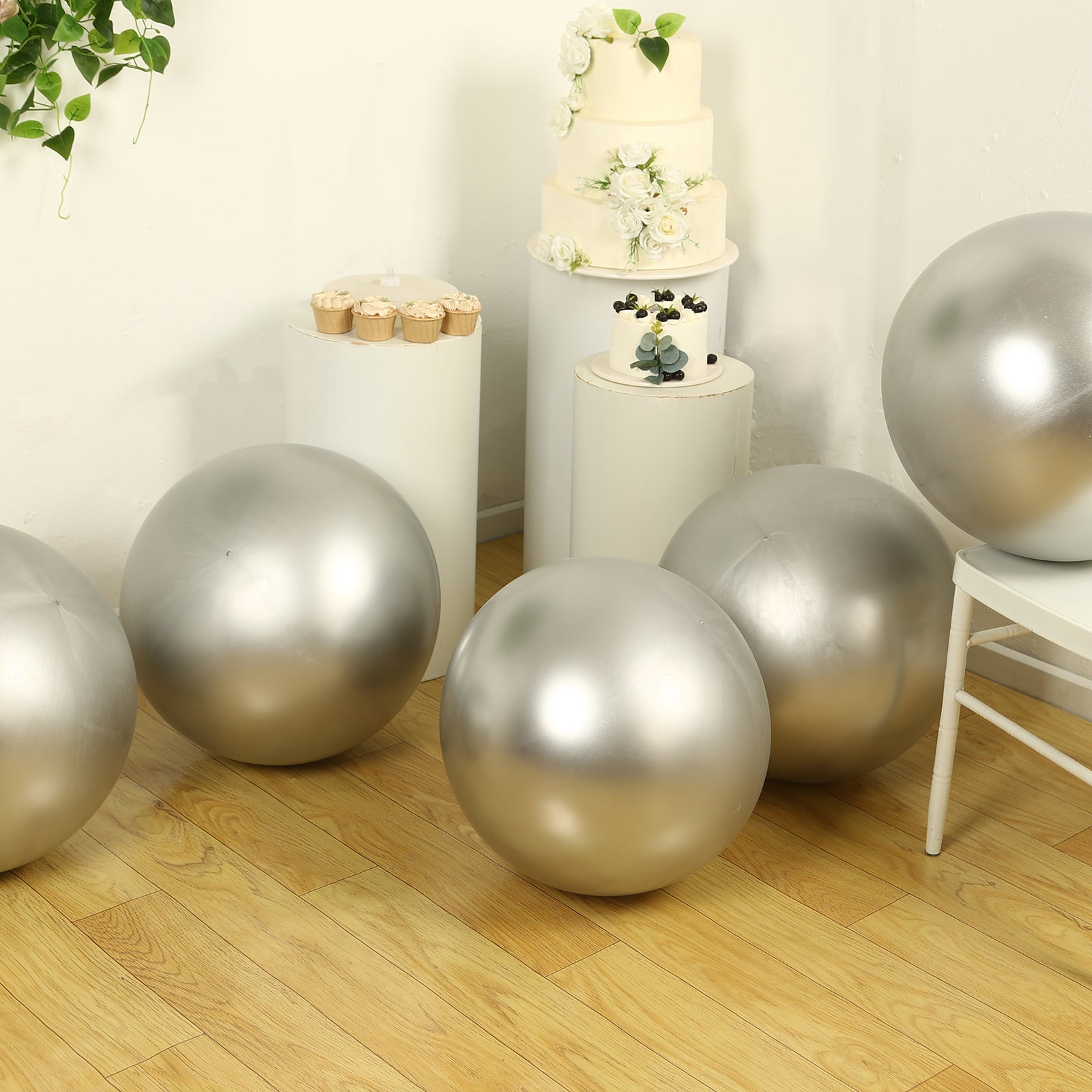 5 Pack Metallic Chrome Silver Biodegradable Balloons, 36 Large Round Eco-friendly Thickened Latex Party Balloons