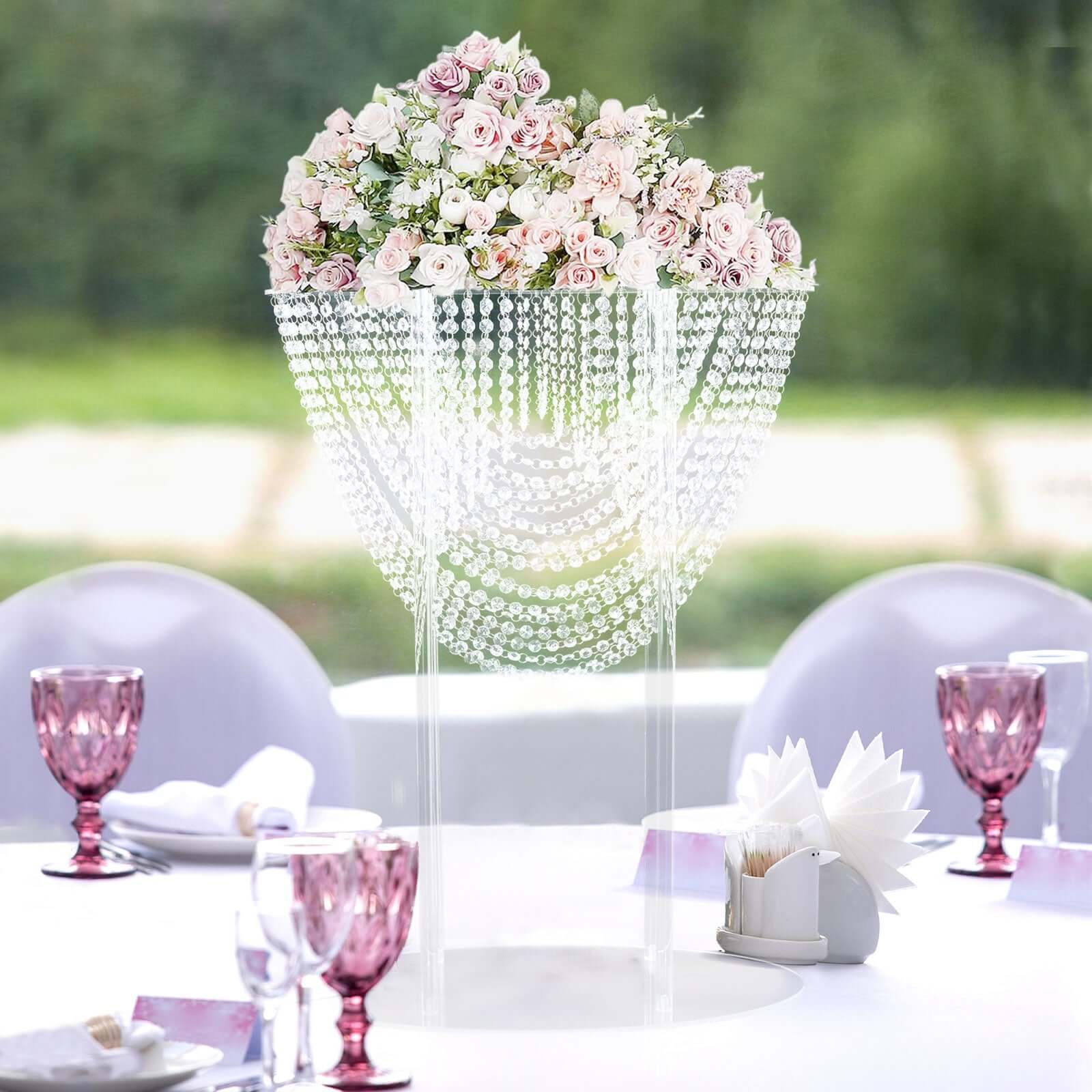 Acrylic Wedding Bouquet Pillar Centerpiece Crystal Chandelier Design - Large Flower Arrangement Table Stand 32