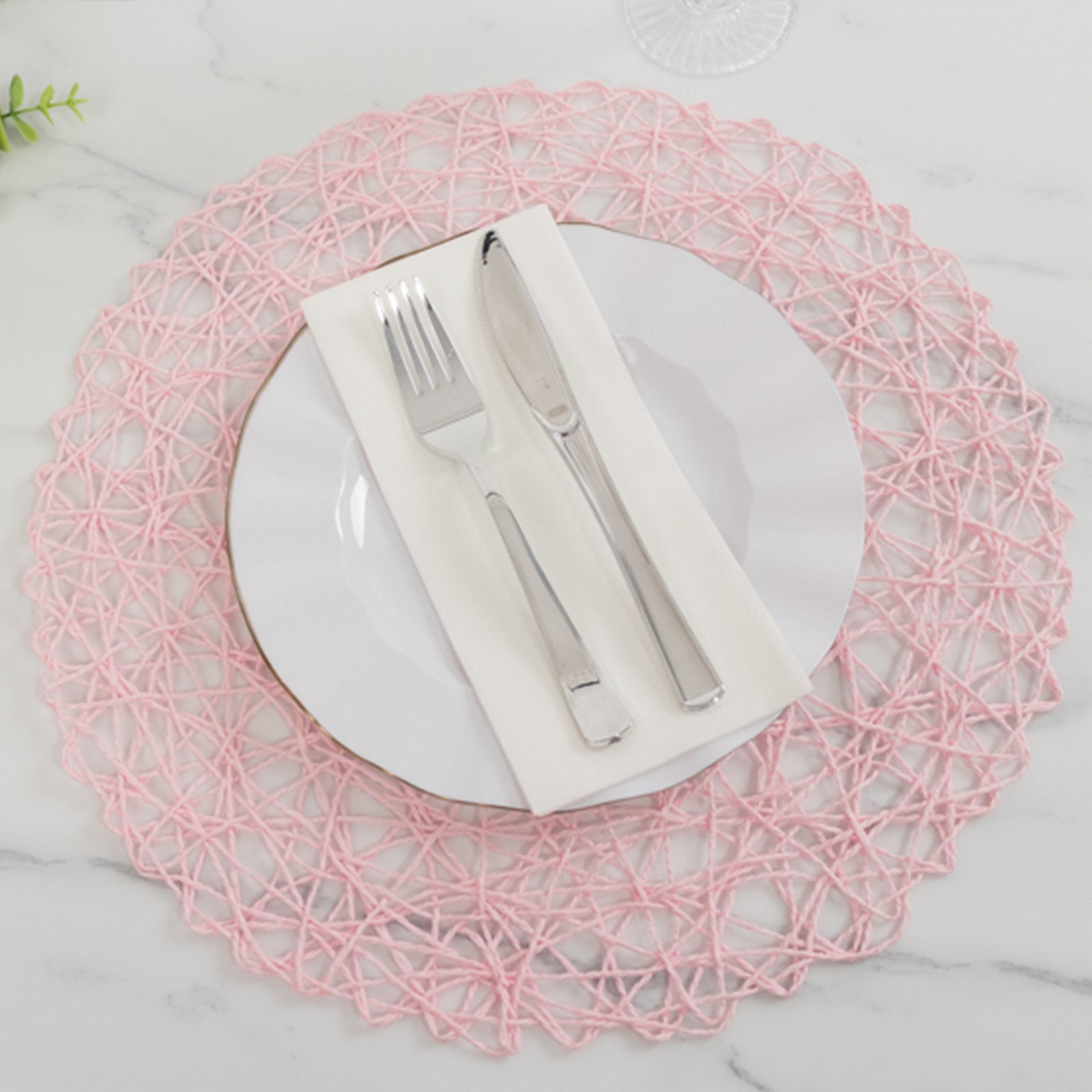 6-Pack Table Placemats Woven Fiber Design Blush Round - Disposable Mats for Dining and Events 15