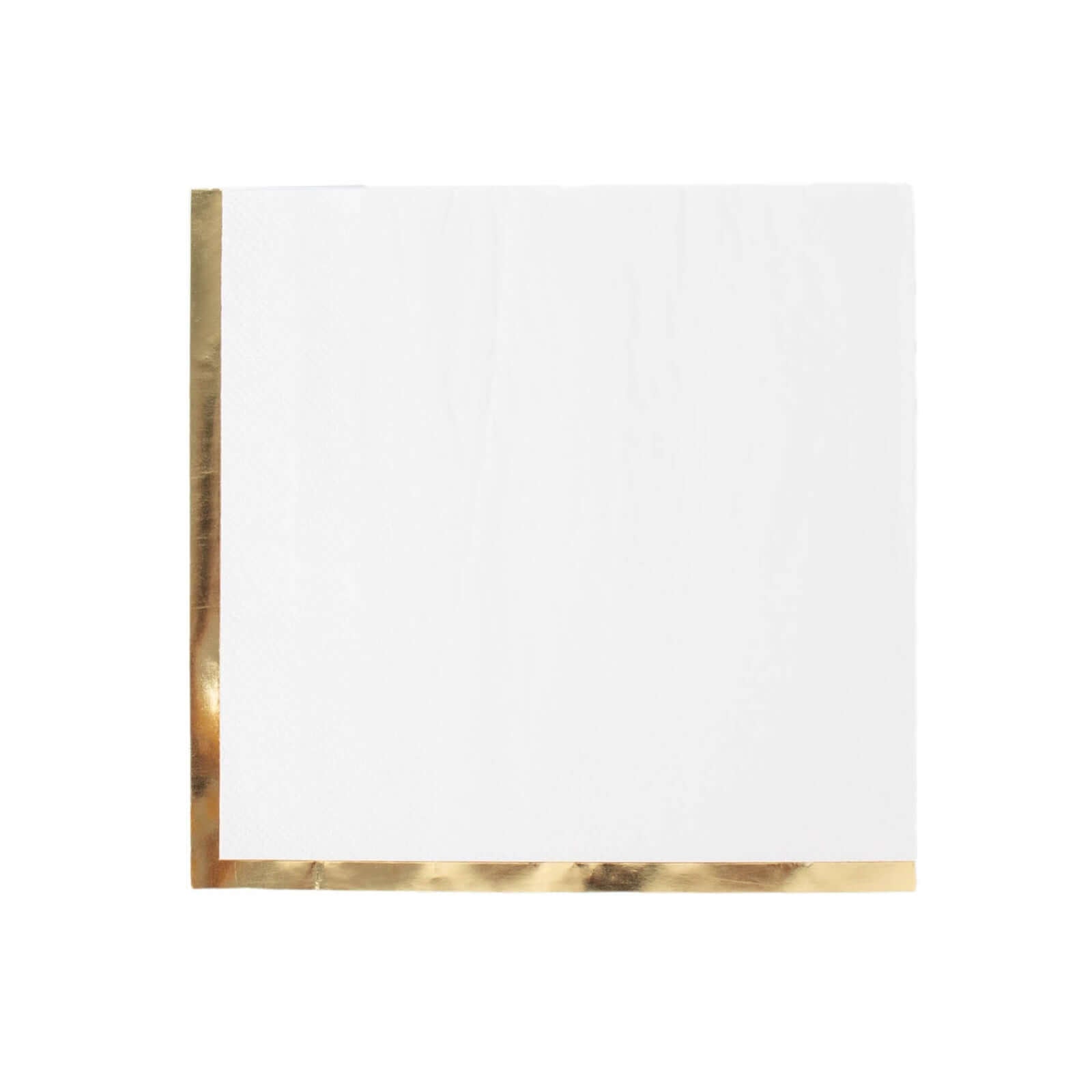 50-Pack Paper Beverage Napkins with Gold Foil Edge White - Disposable 2 Ply Cocktail Napkins for Events 6.5x6.5