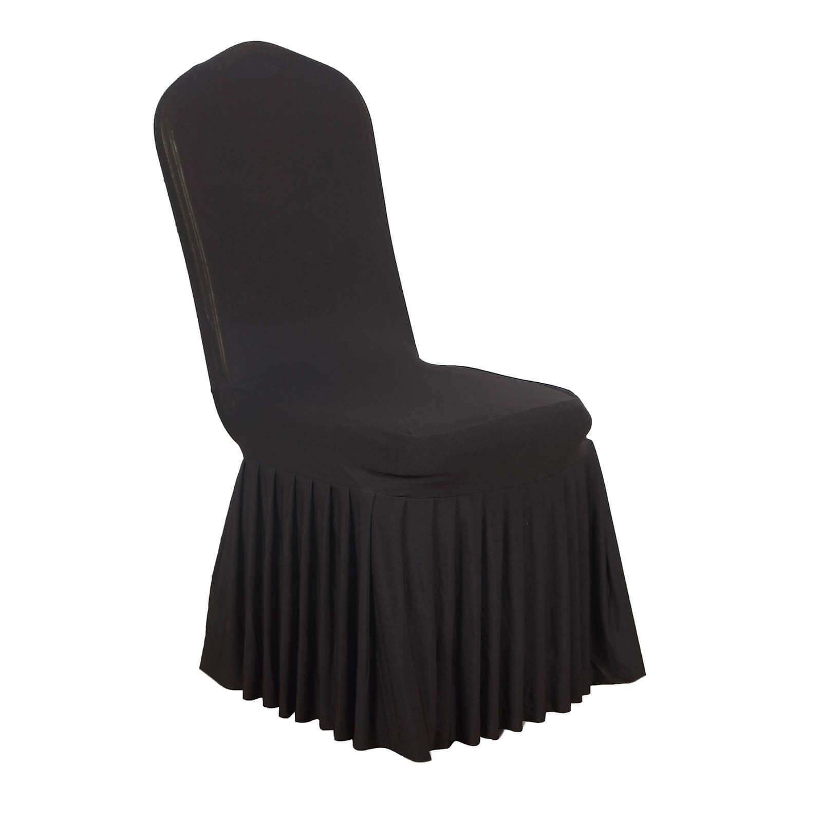 Spandex Chair Cover with Ruffle Pleated Skirt for Banquet Chairs Black - 1-Piece Stretch Fitted Slipcover