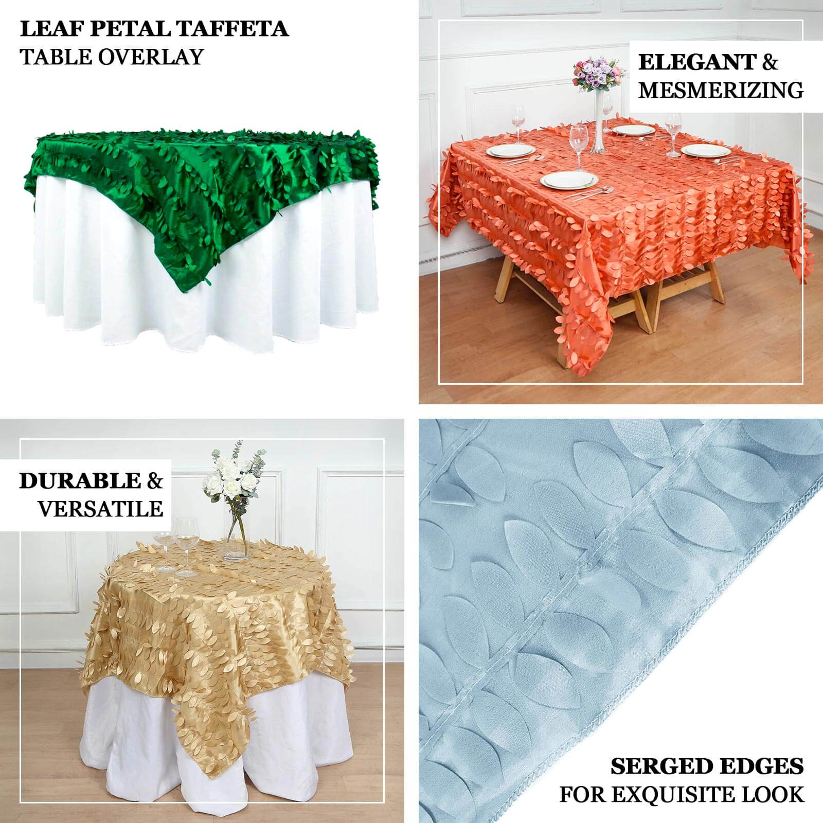 Taffeta 54x54 Table Overlay Square Tablecloth Terracotta 3D Leaf Petal Table Cover